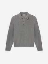 Boiled Wool Polo Sweater -- Grey Melange