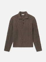 Cable Polo Sweater -- Brown Olive