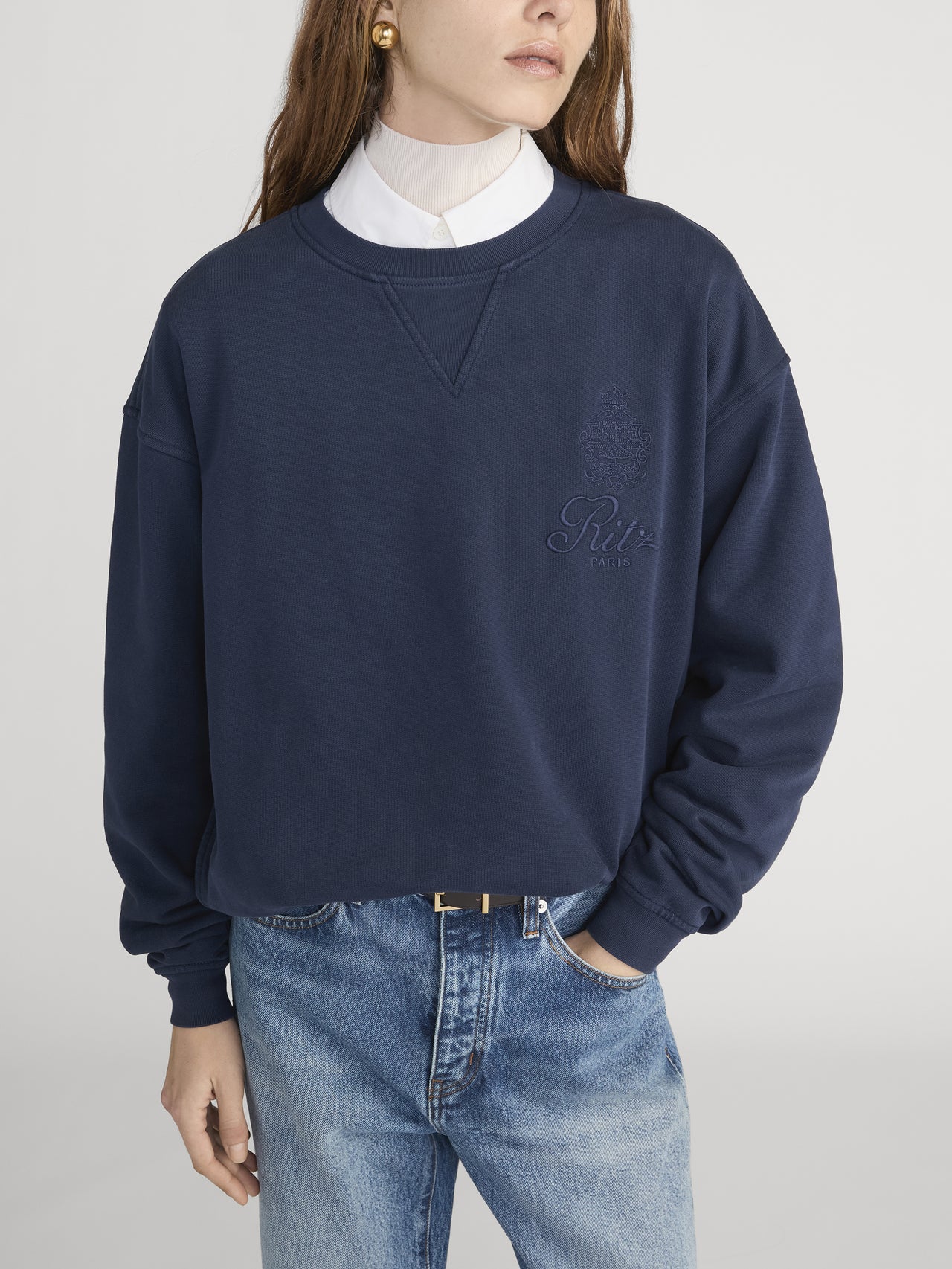 Ritz Crewneck Front Detail On Model 