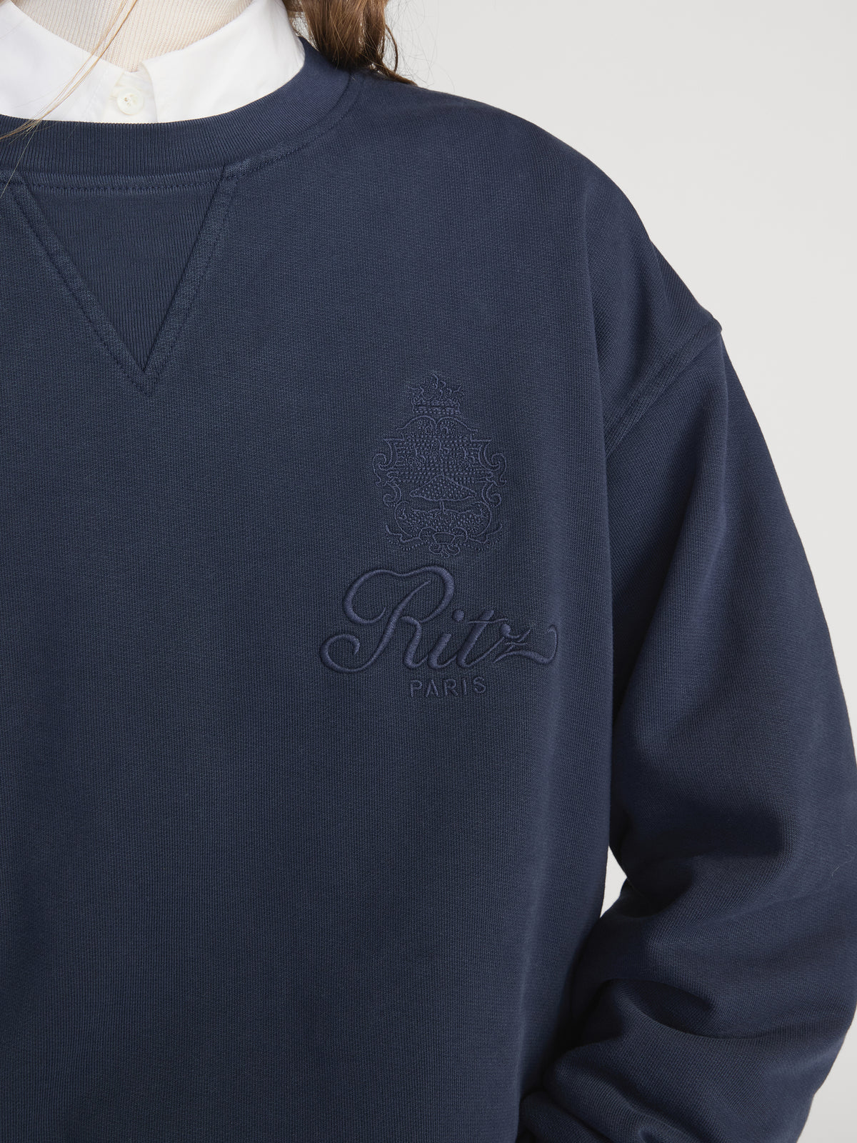 Ritz Crewneck Front Detail On Model 