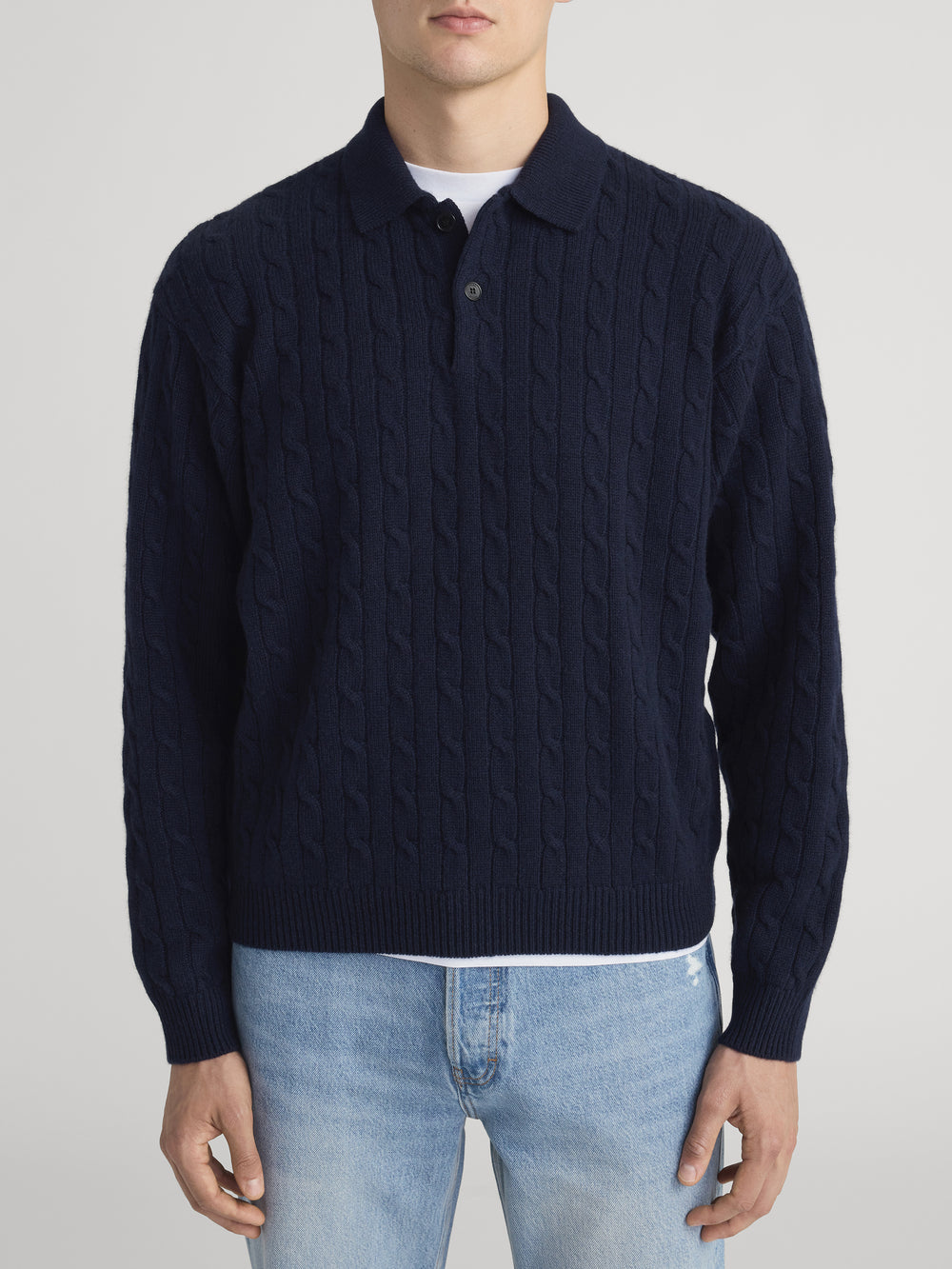Cable Polo Sweater -- Dark Navy