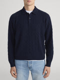 Cable Polo Sweater -- Dark Navy