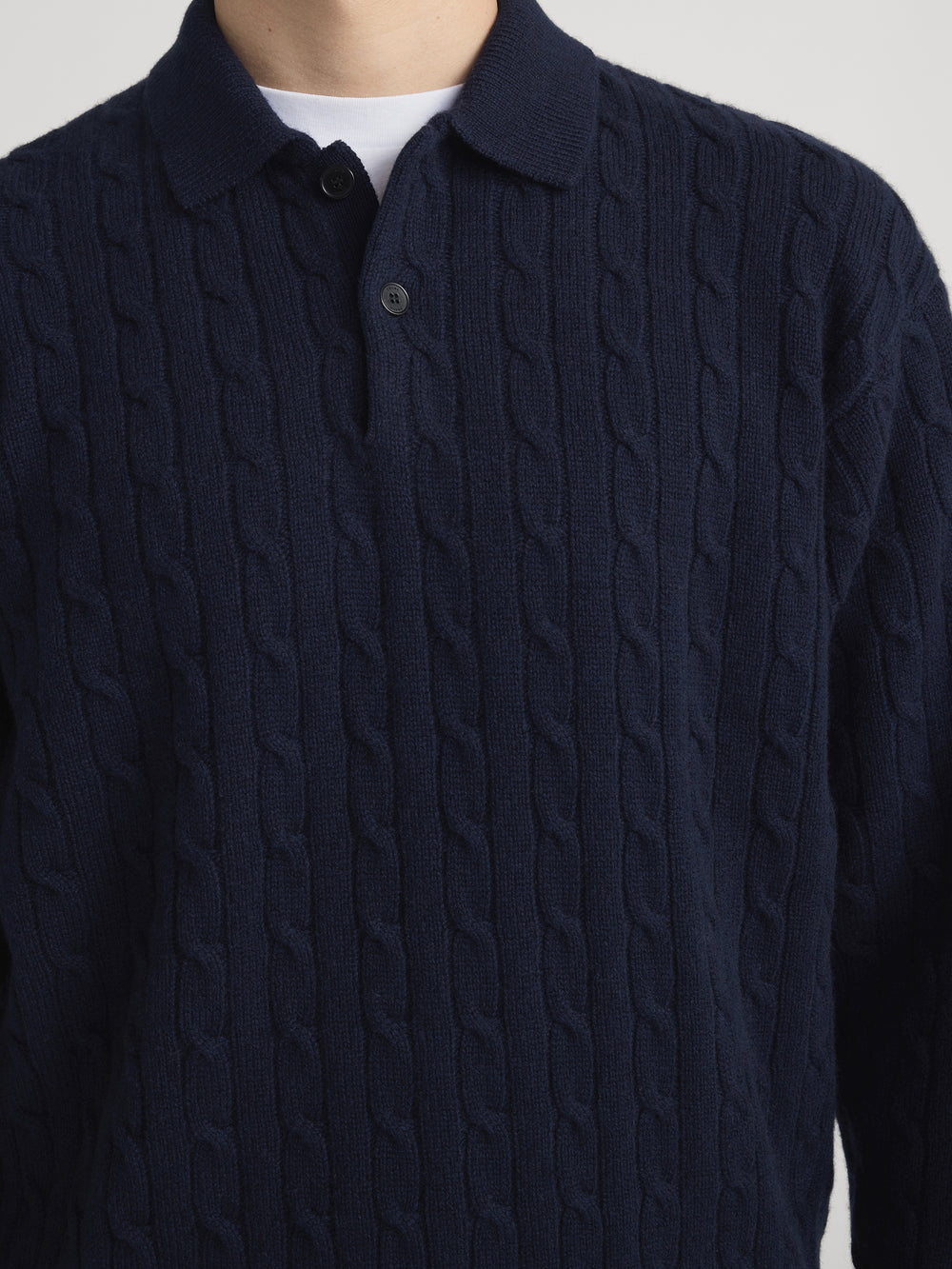 Cable Polo Sweater -- Dark Navy
