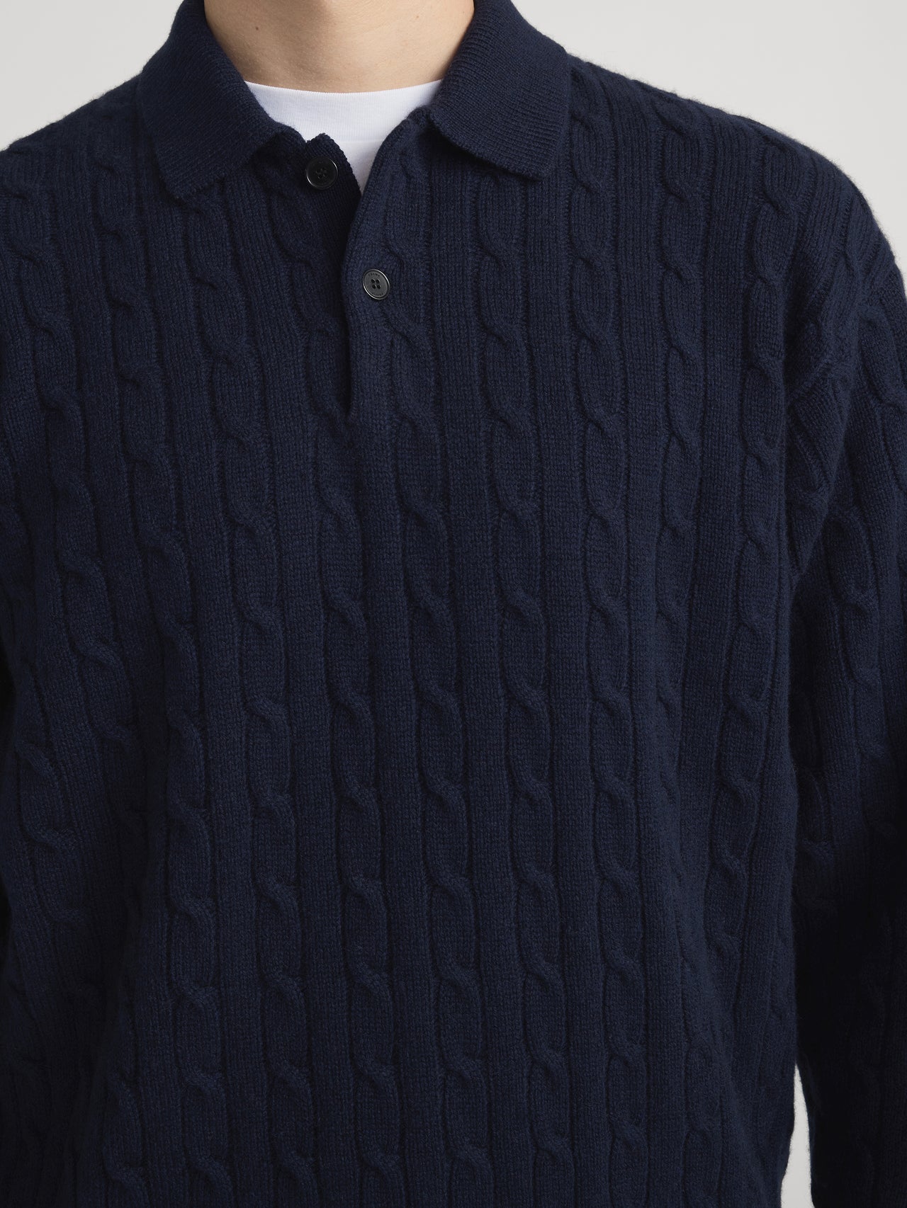 Cable Polo Sweater -- Dark Navy