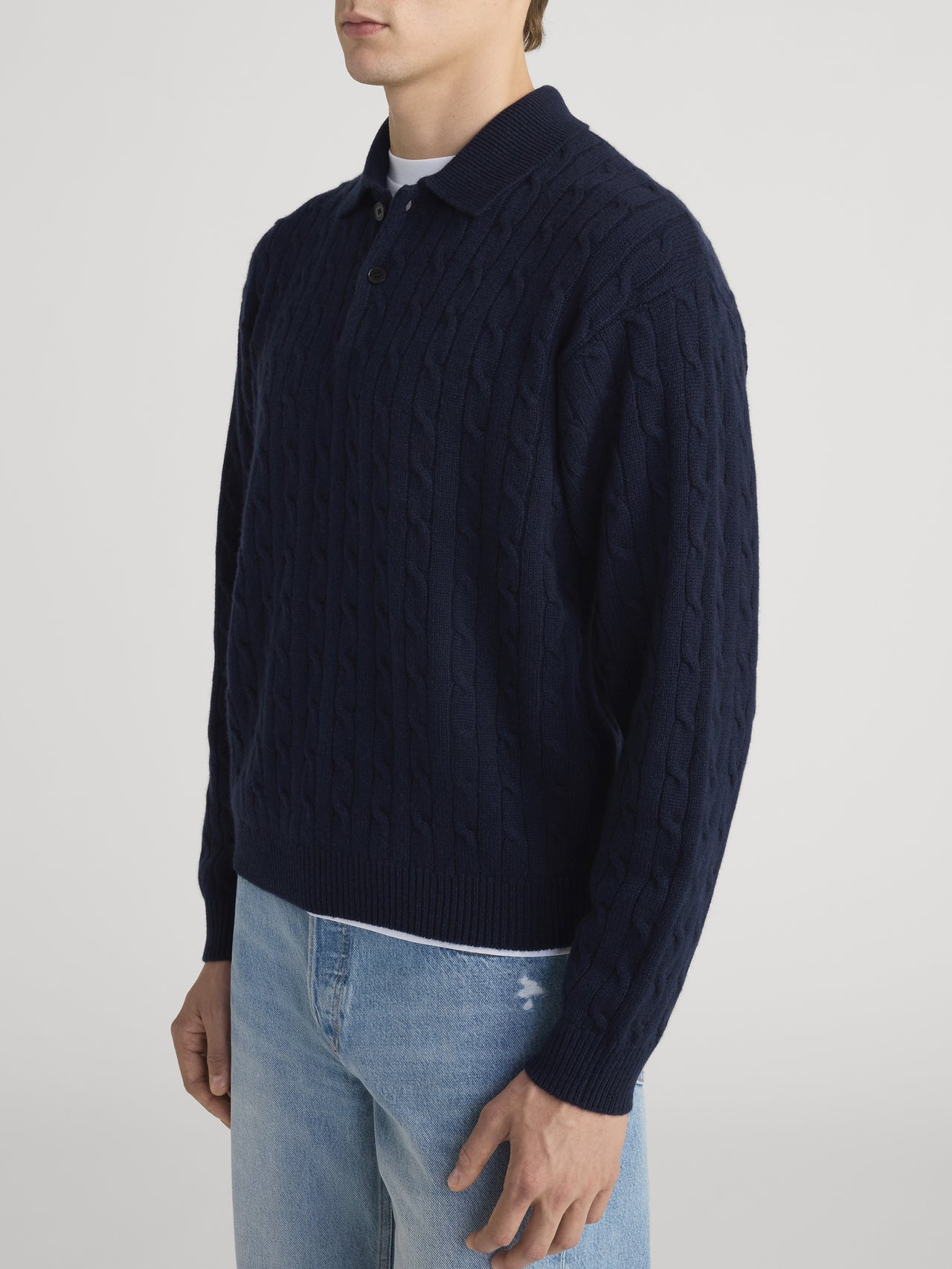 Cable Polo Sweater -- Dark Navy