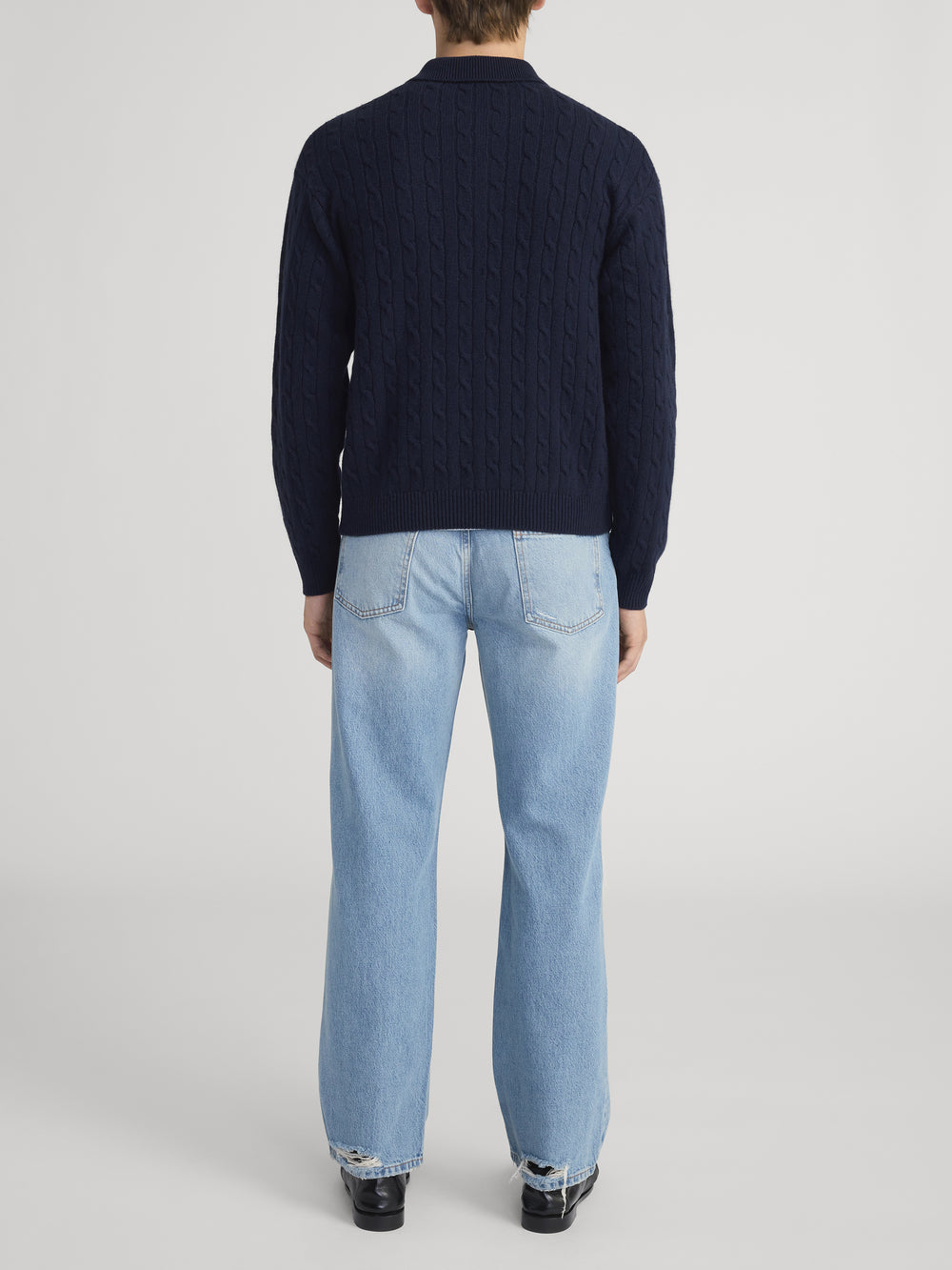 Cable Polo Sweater -- Dark Navy