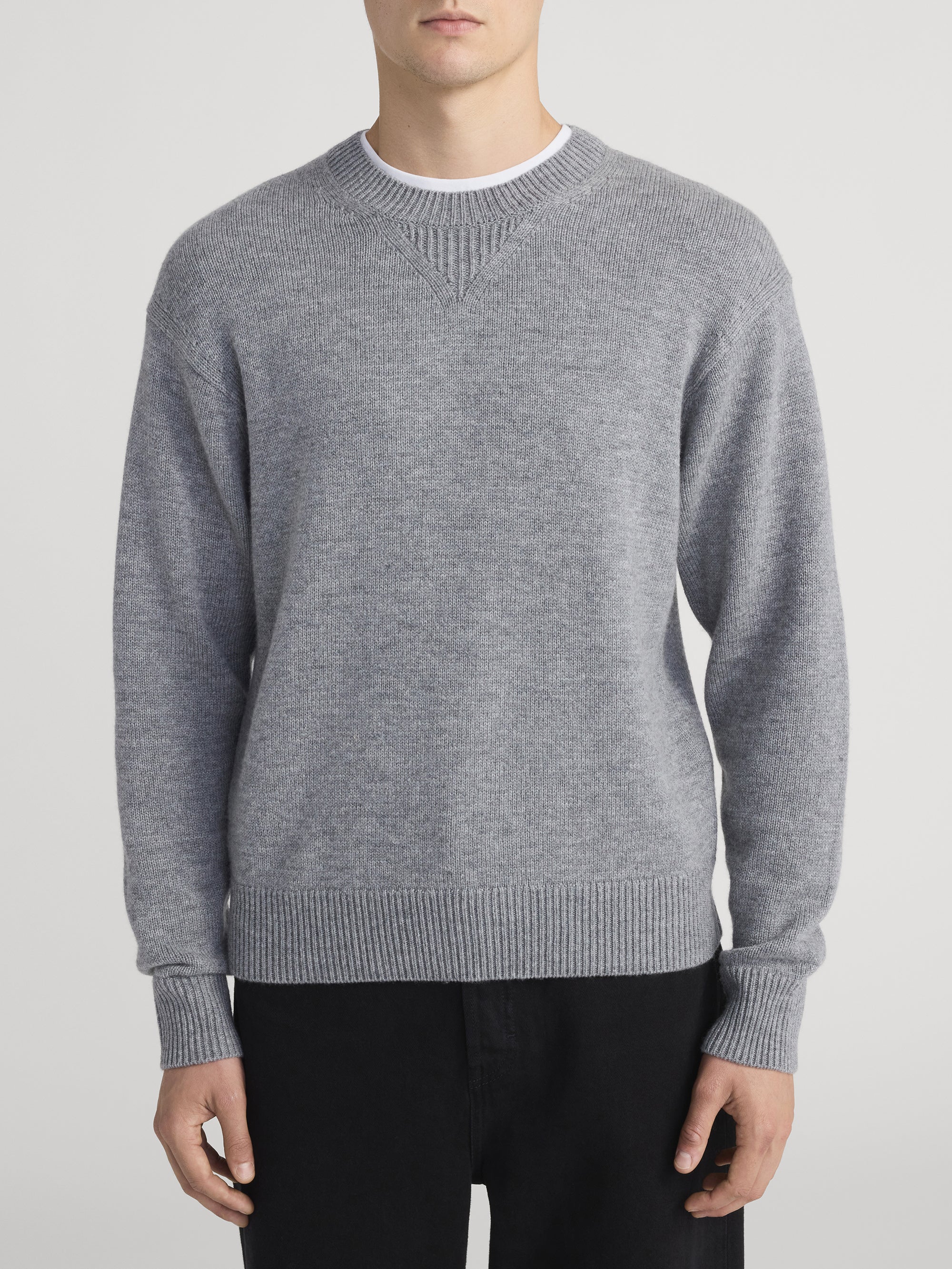 SUEDE PATCH SWEATER HEATHER GREY