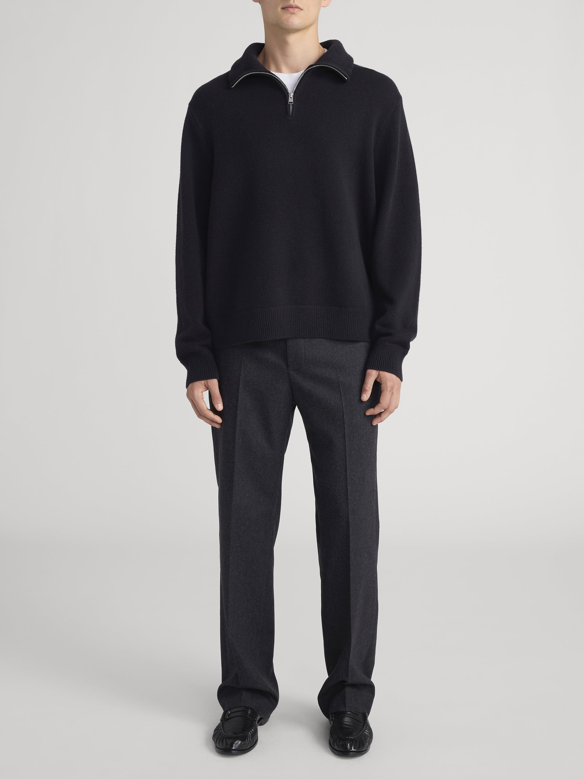 ZIP-UP WOOL SWEATER BLACK