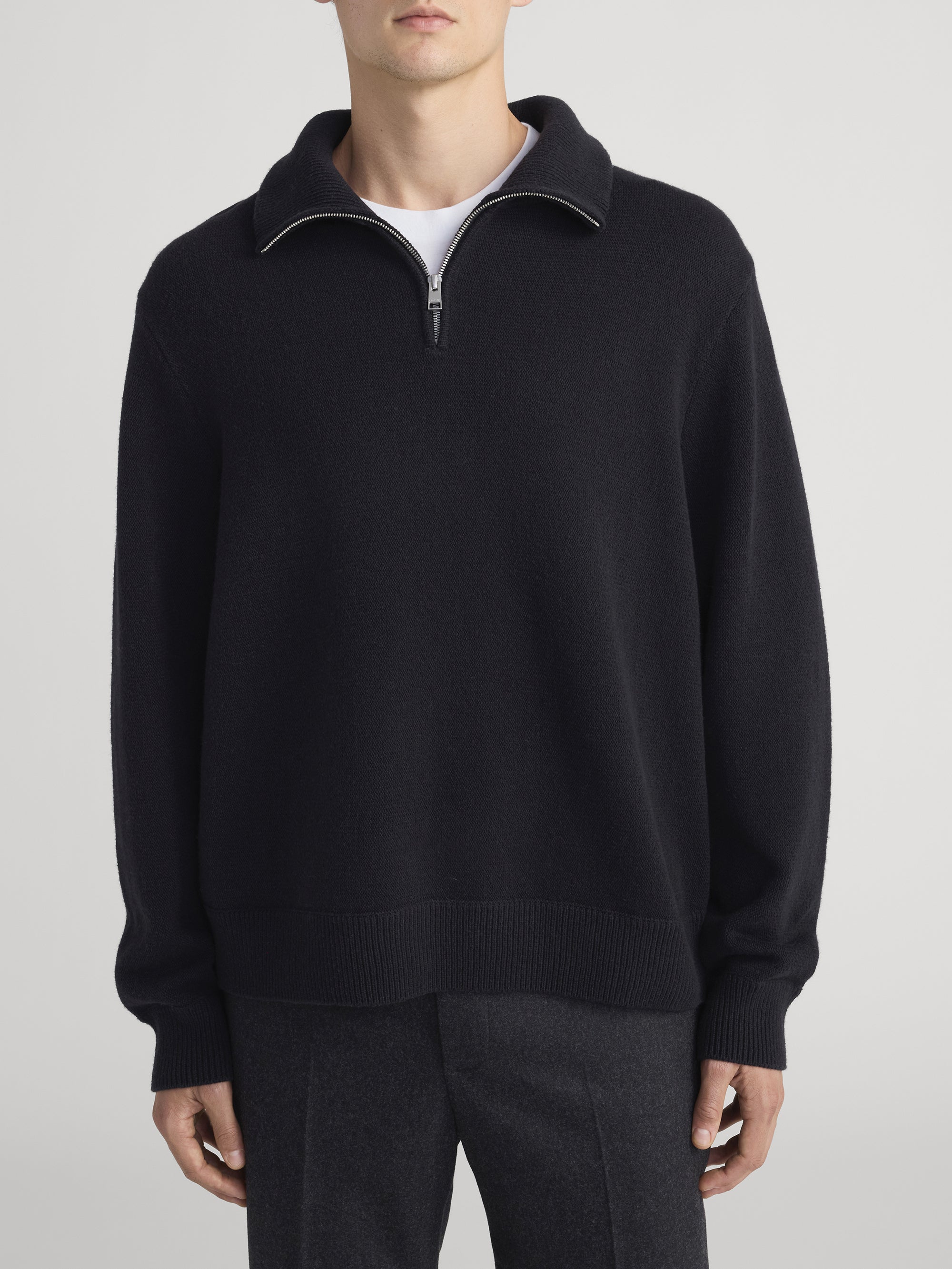 ZIP-UP WOOL SWEATER BLACK
