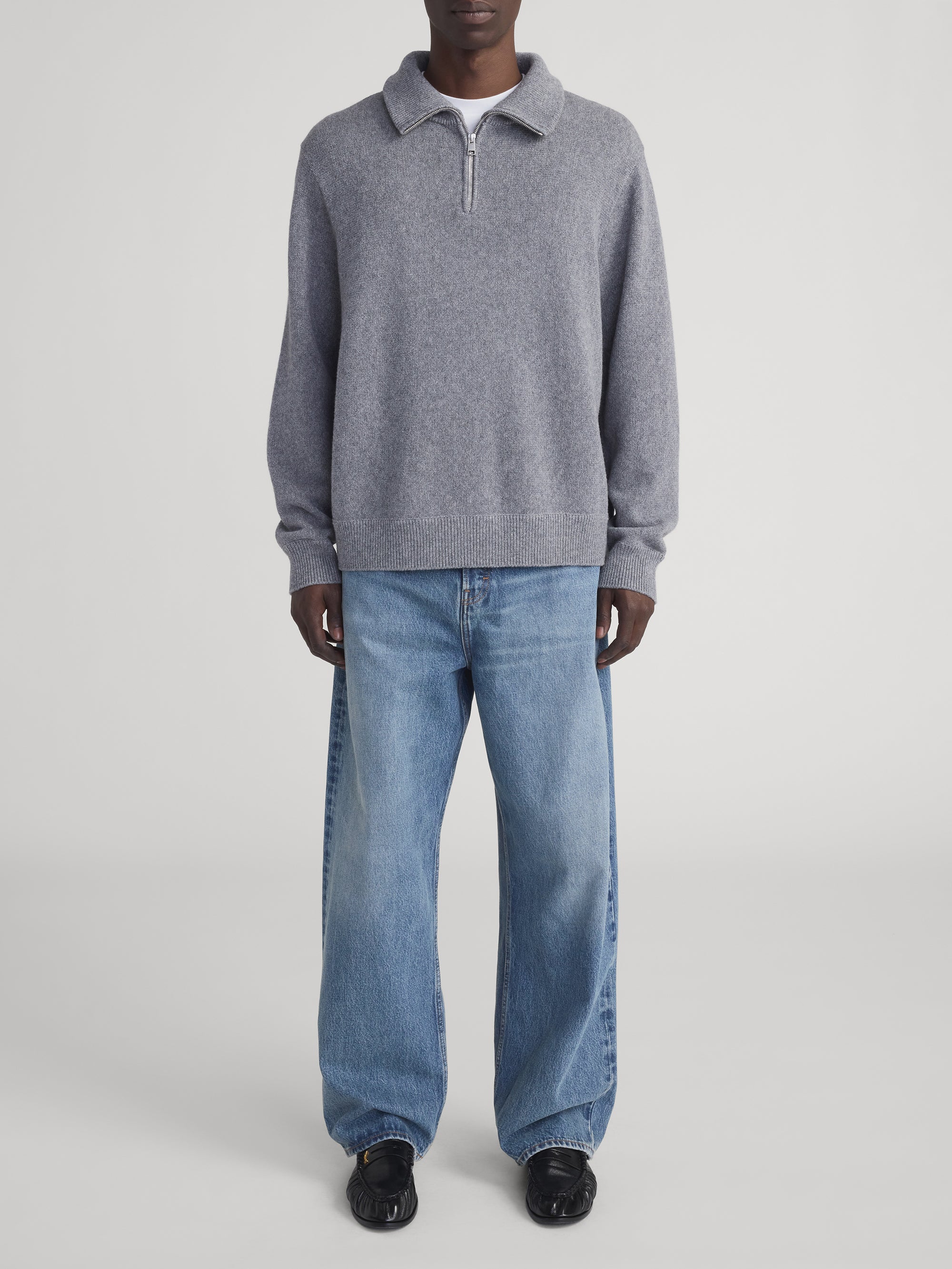 Zip Up Wool Sweater -- Grey Melange