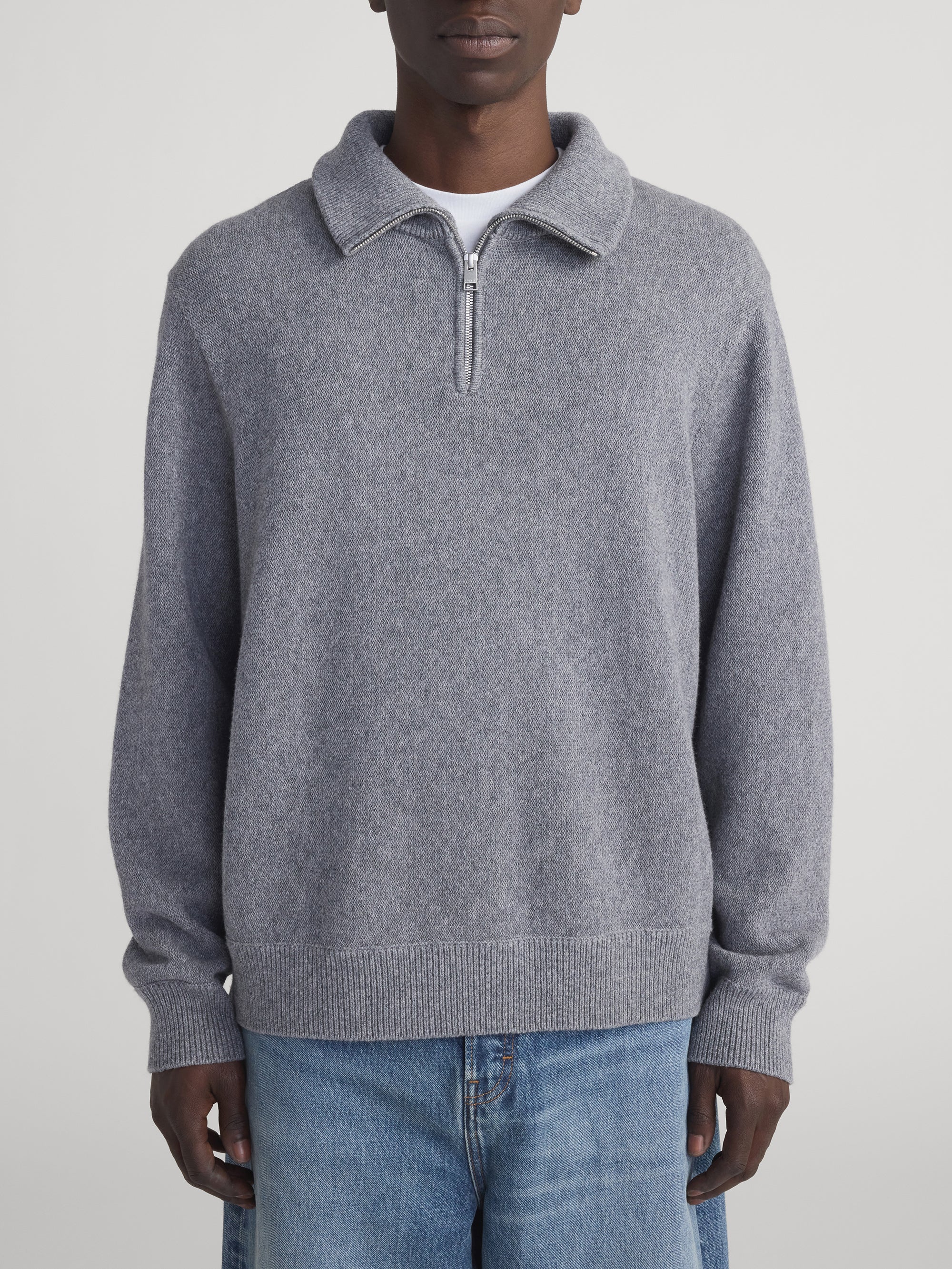 ZIP-UP WOOL SWEATER GREY MELANGE