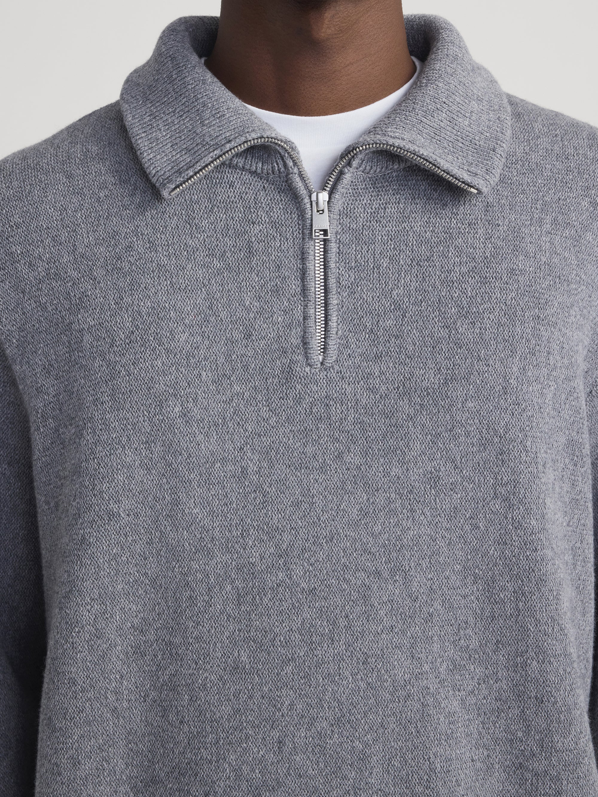 ZIP-UP WOOL SWEATER GREY MELANGE