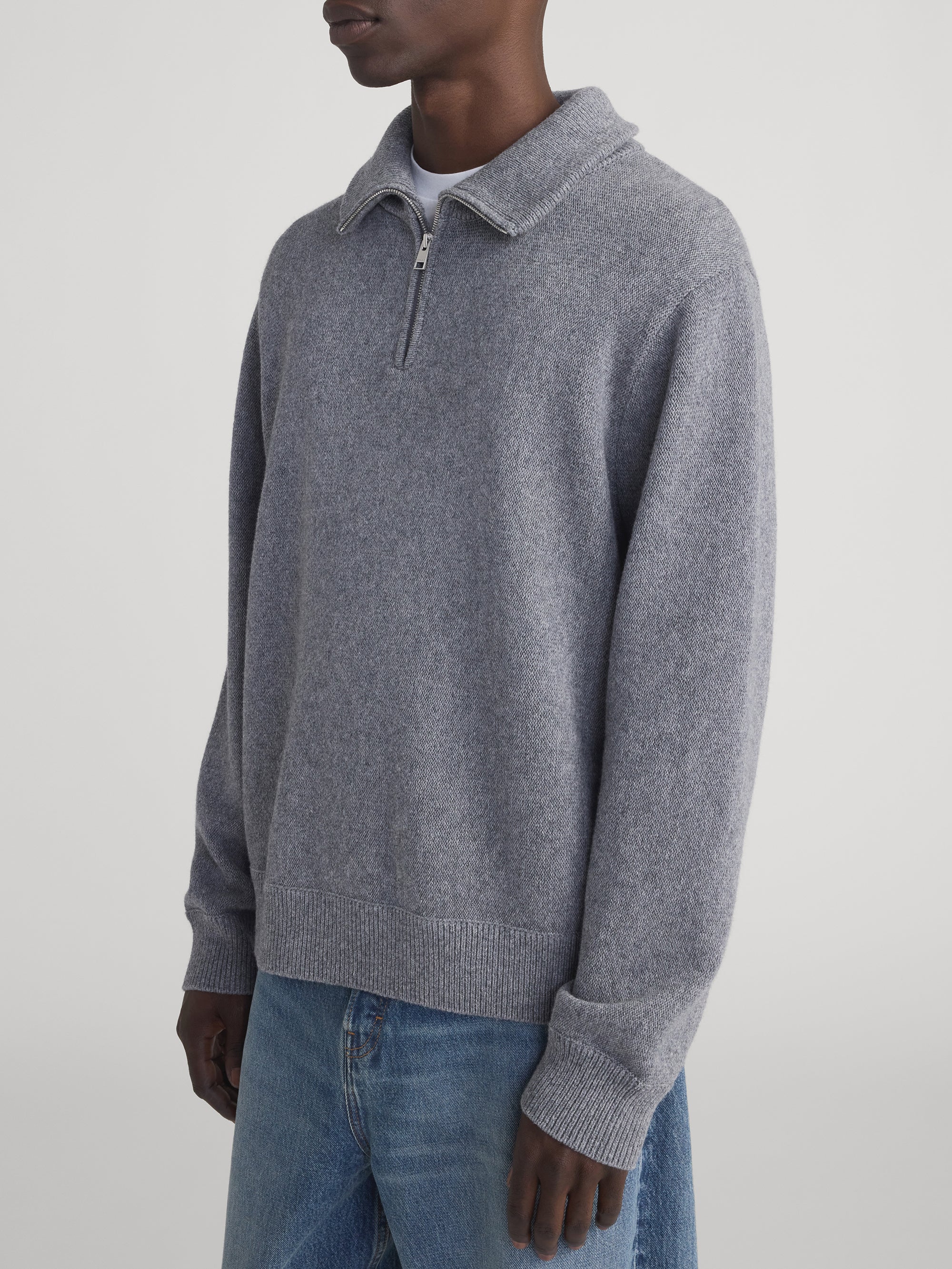 Zip Up Wool Sweater -- Grey Melange