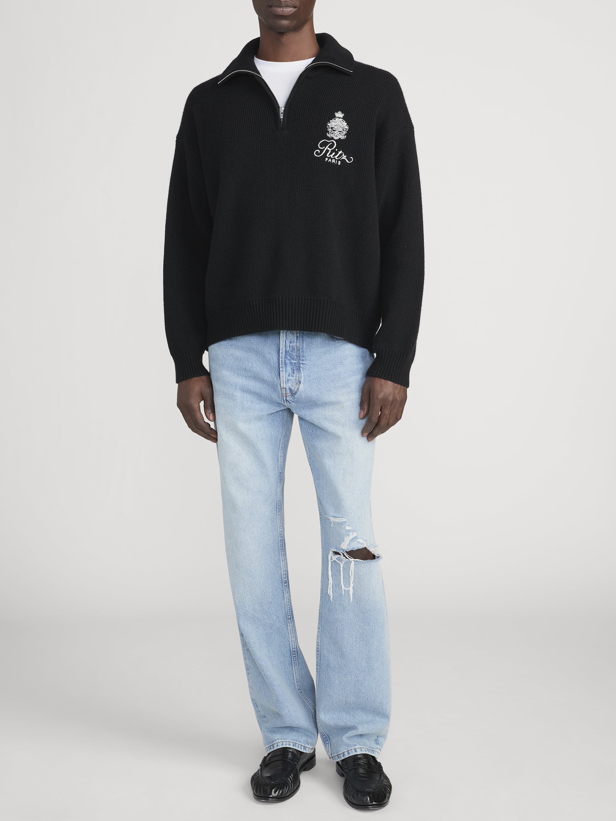 フレーム ×ritz paris ロゴ刺繍スウェットプルオーバー 長袖 M RITZ UNISEX CASHMERE SWEATER BLACK