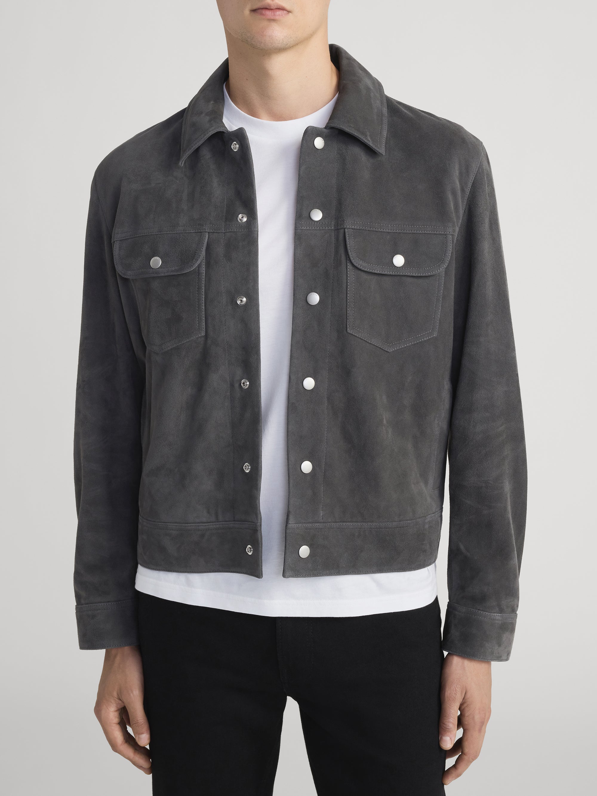 SUEDE TRUCKER JACKET DARK GREY