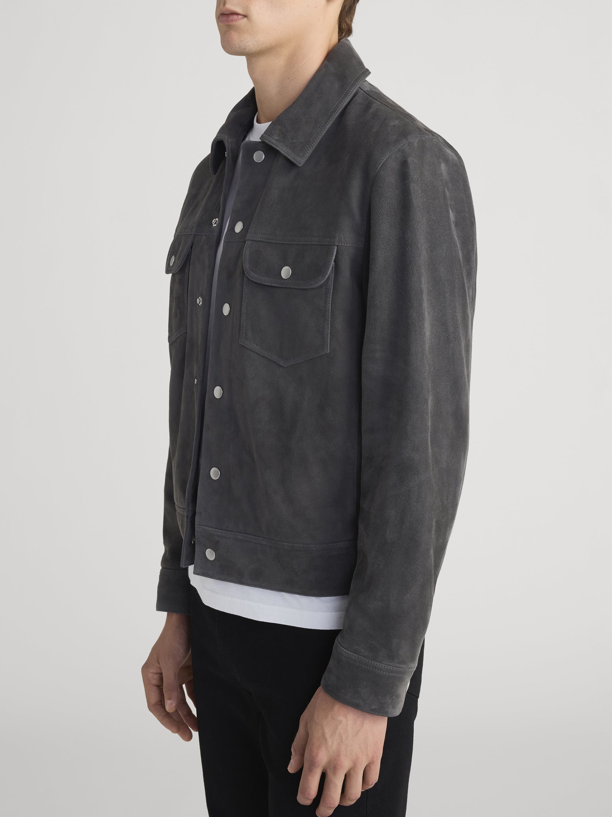 SUEDE TRUCKER JACKET DARK GREY