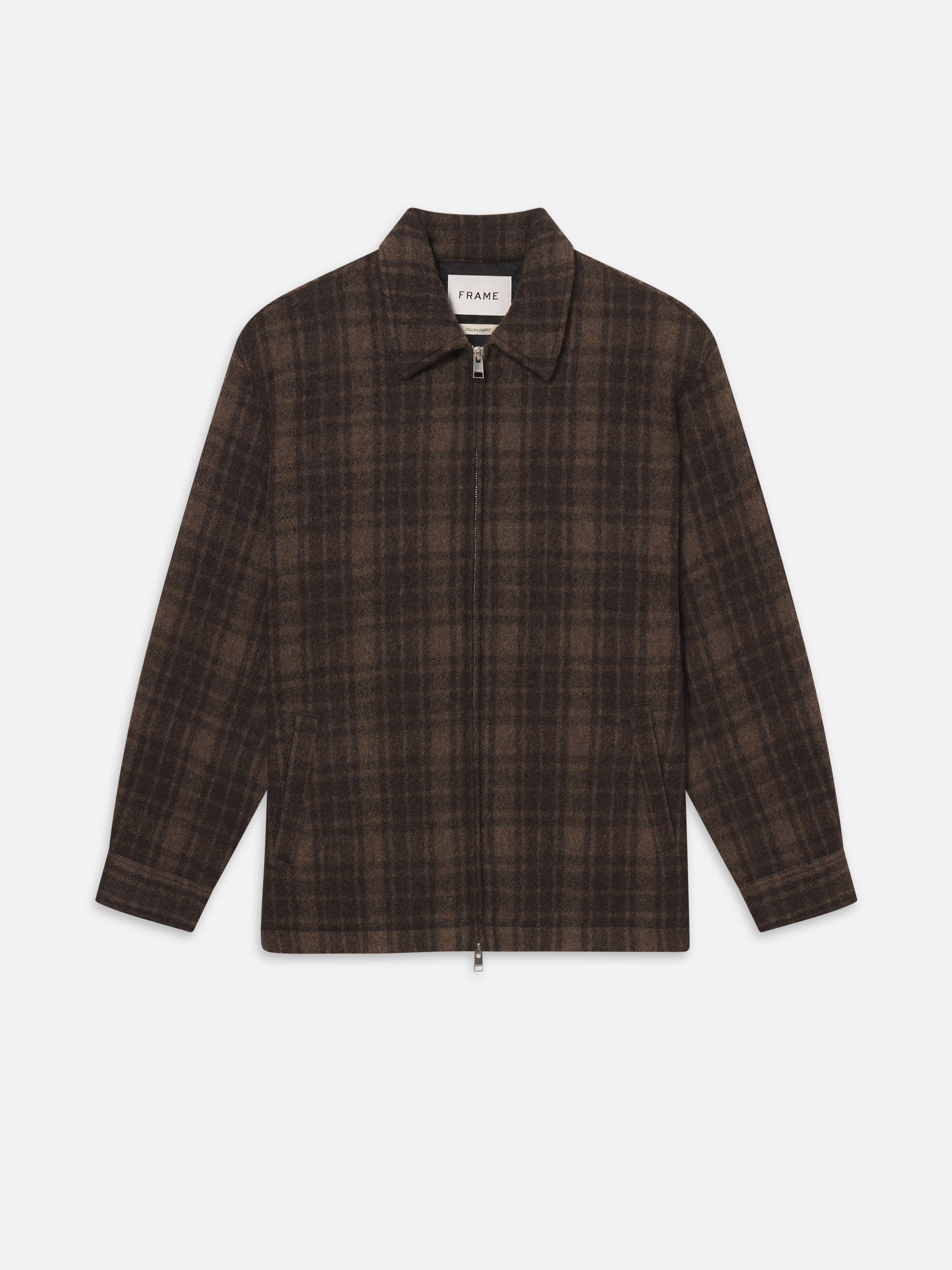 PADDED TWEED ZIP JACKET BROWN PLAID