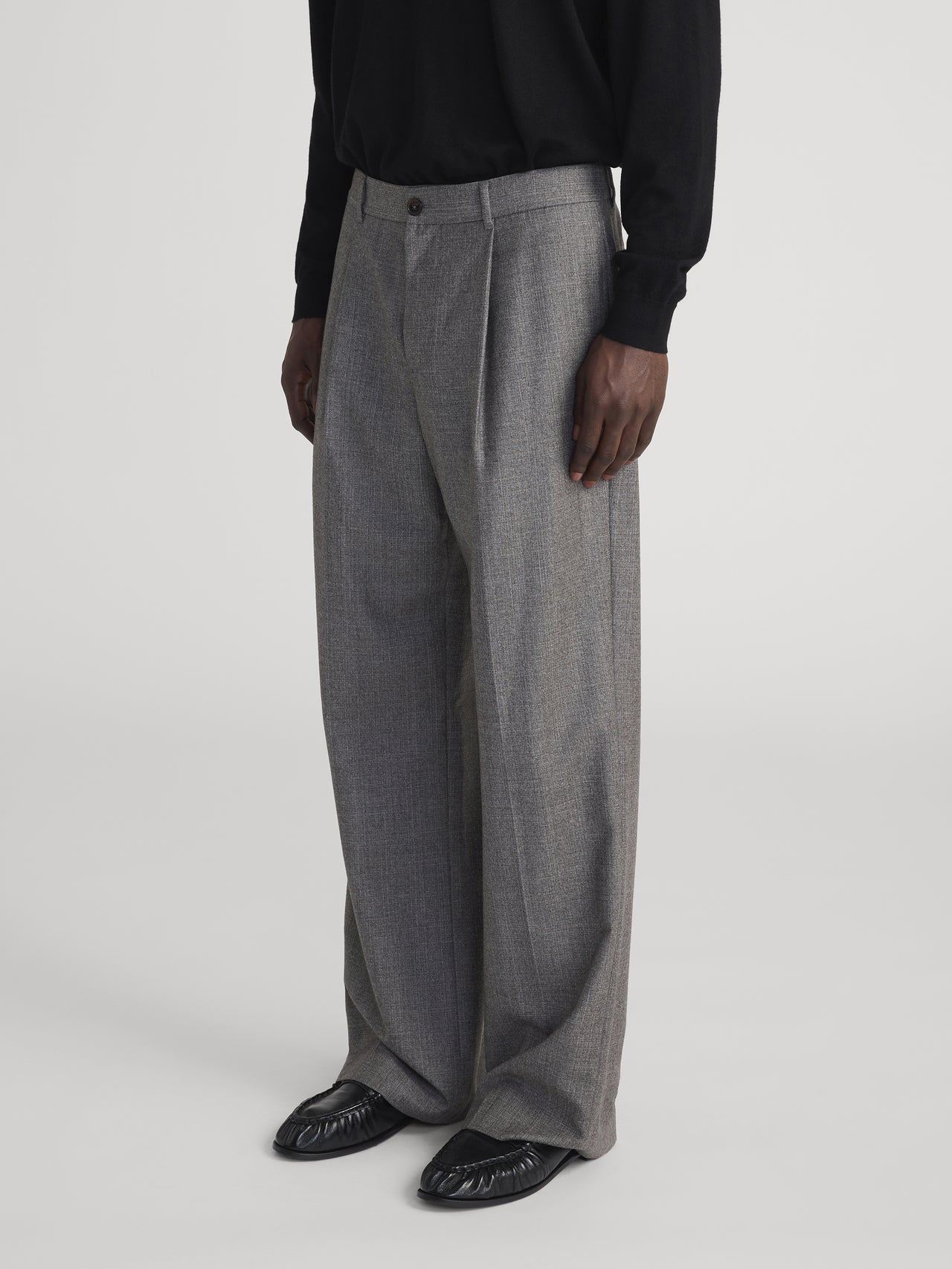 Wide Leg Flannel Trousers -- Light Taupe