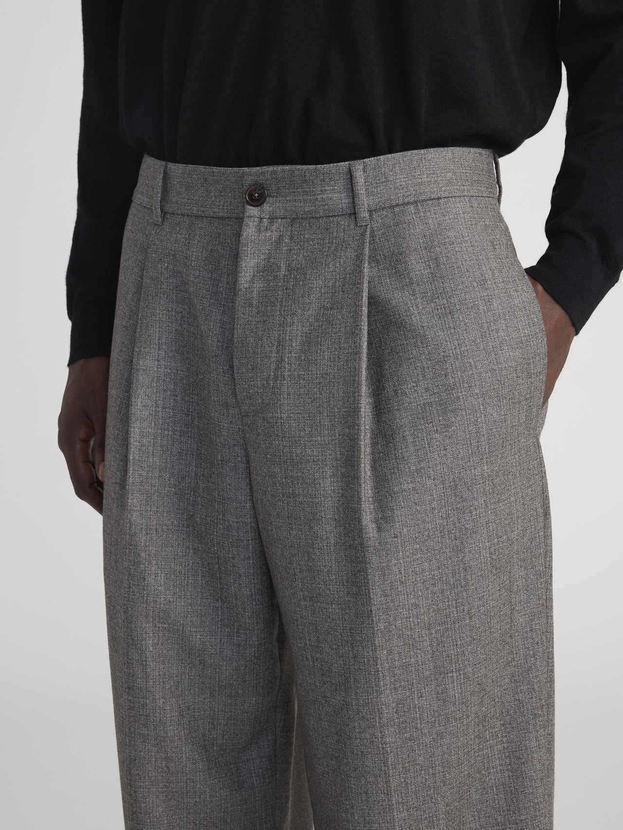 Wide Leg Flannel Trousers -- Light Taupe
