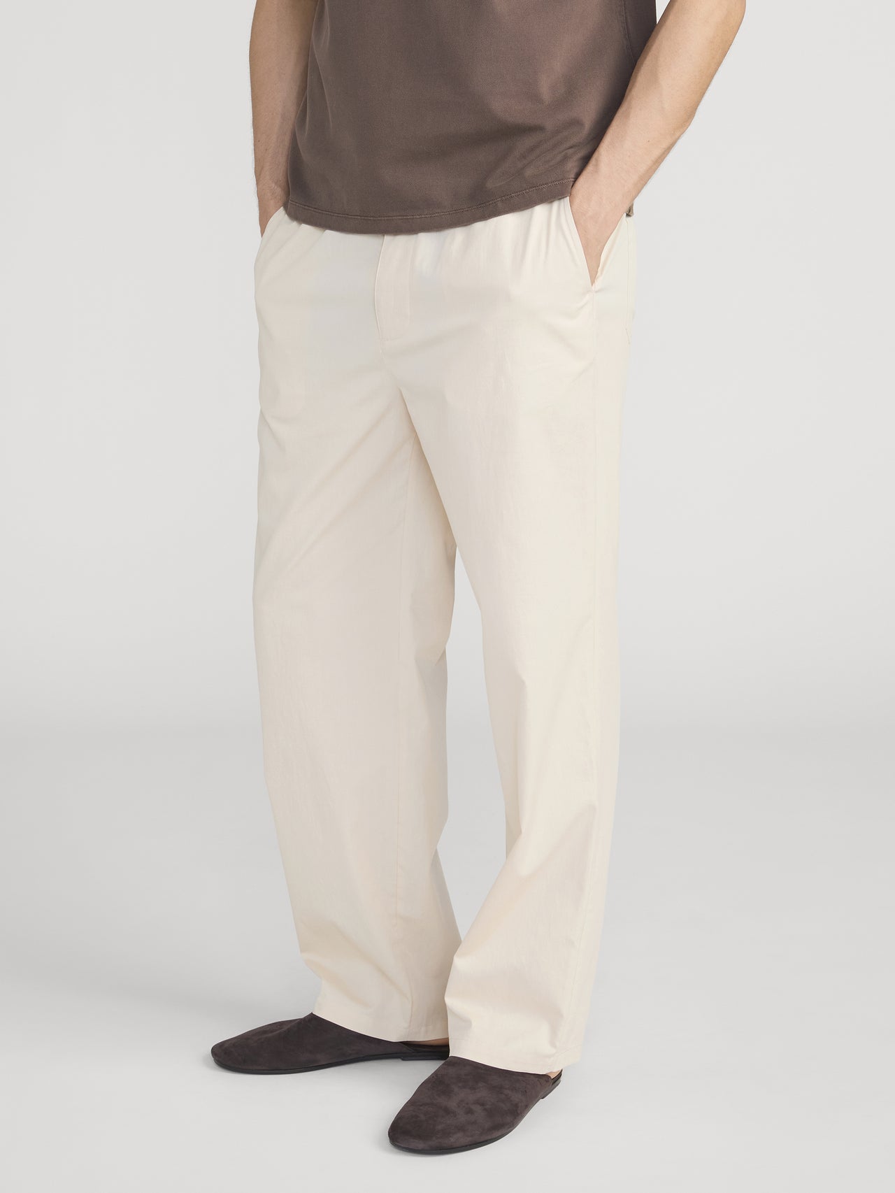 Relaxed Cotton Trousers -- Light Beige