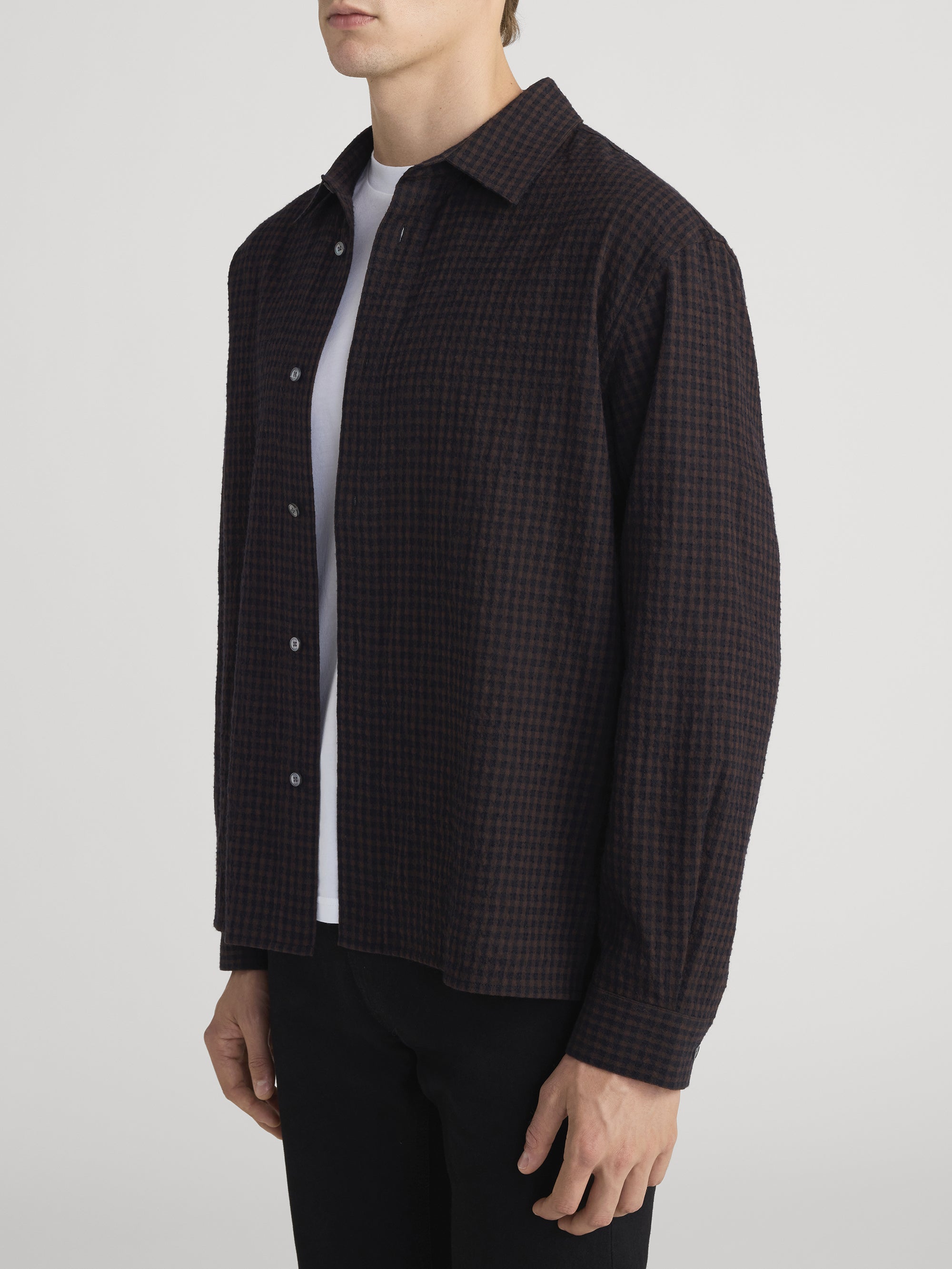 CHECKERED COTTON/WOOL SHIRT NAVY CHECK