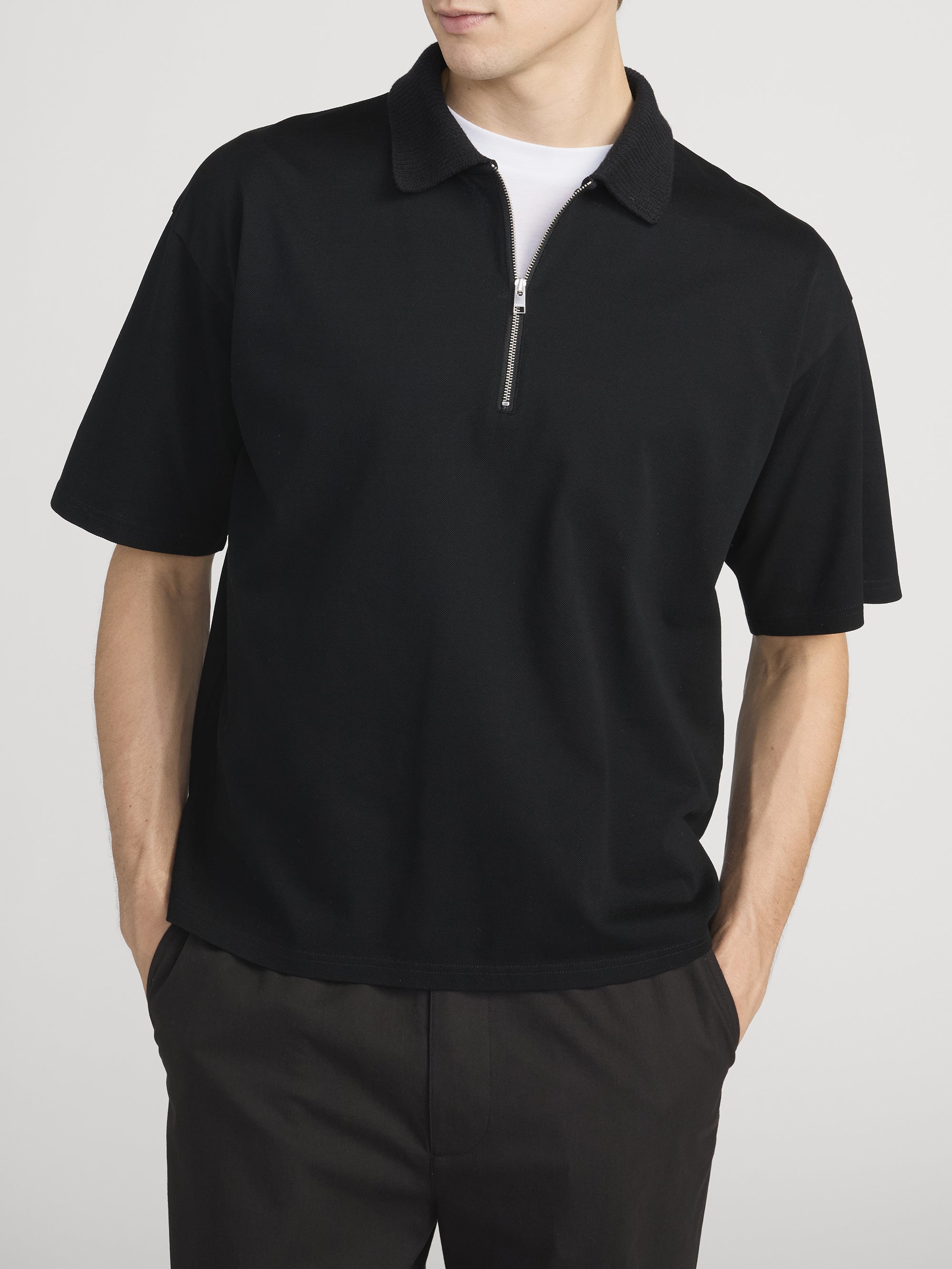 ZIP POLO SHIRT BLACK