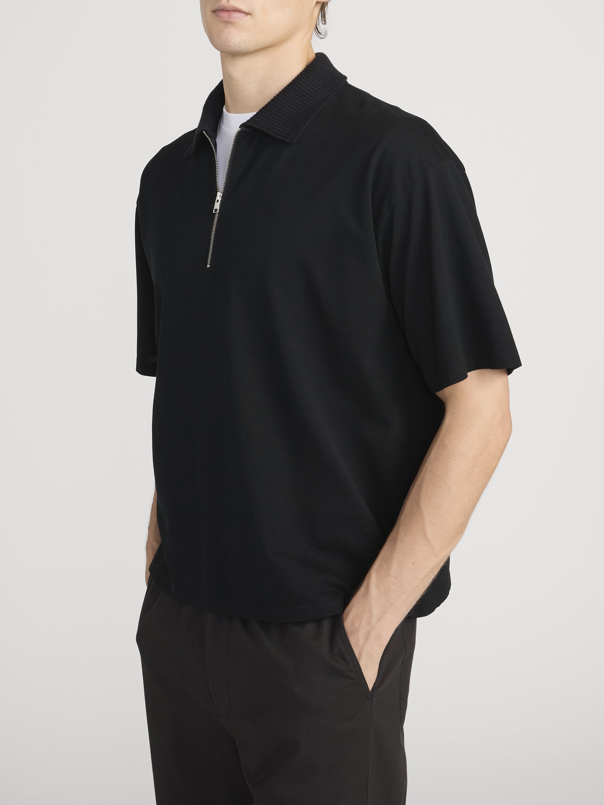 ZIP POLO SHIRT BLACK