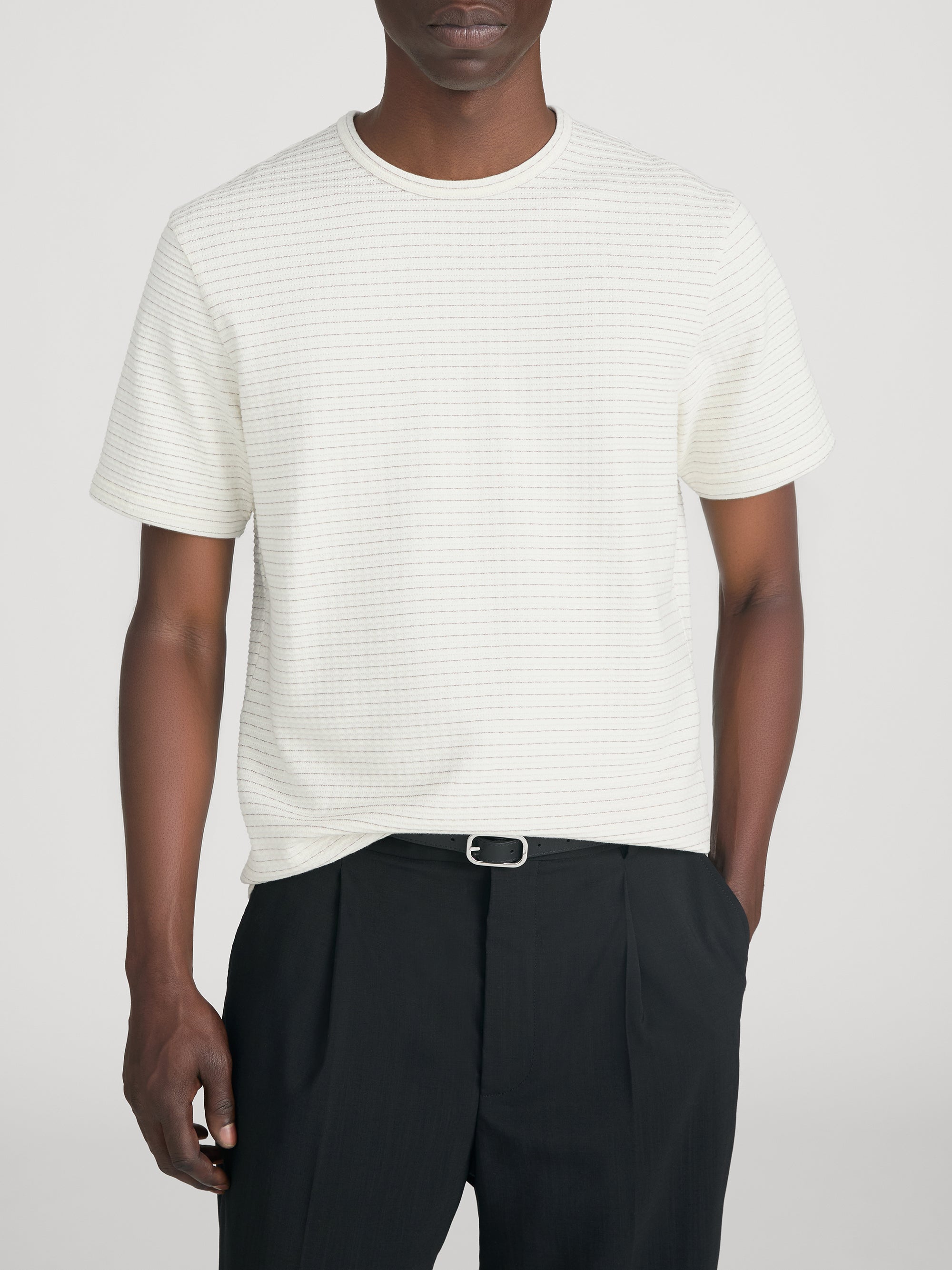Jacquard Stripe Tee -- Cream/ Mauve Stripe