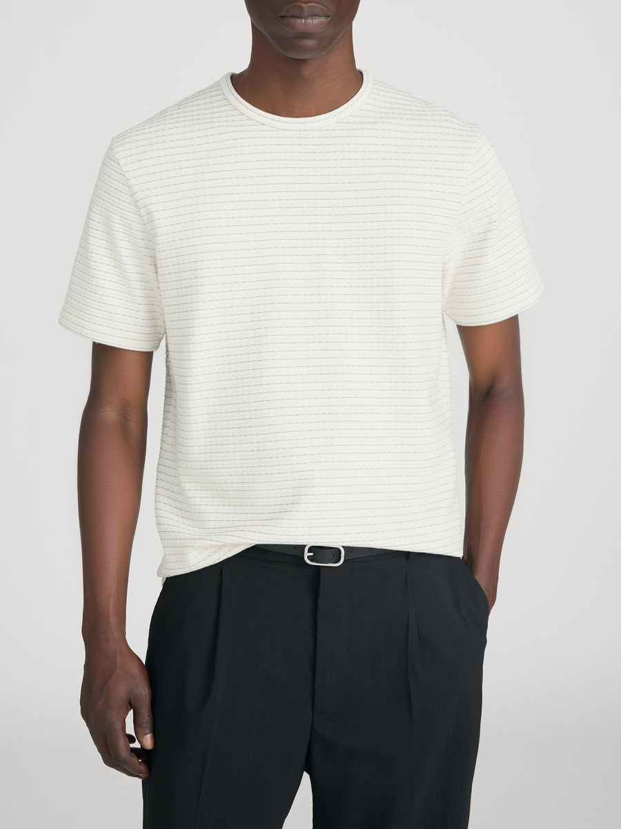 Jacquard Stripe Tee -- Cream/ Mauve Stripe