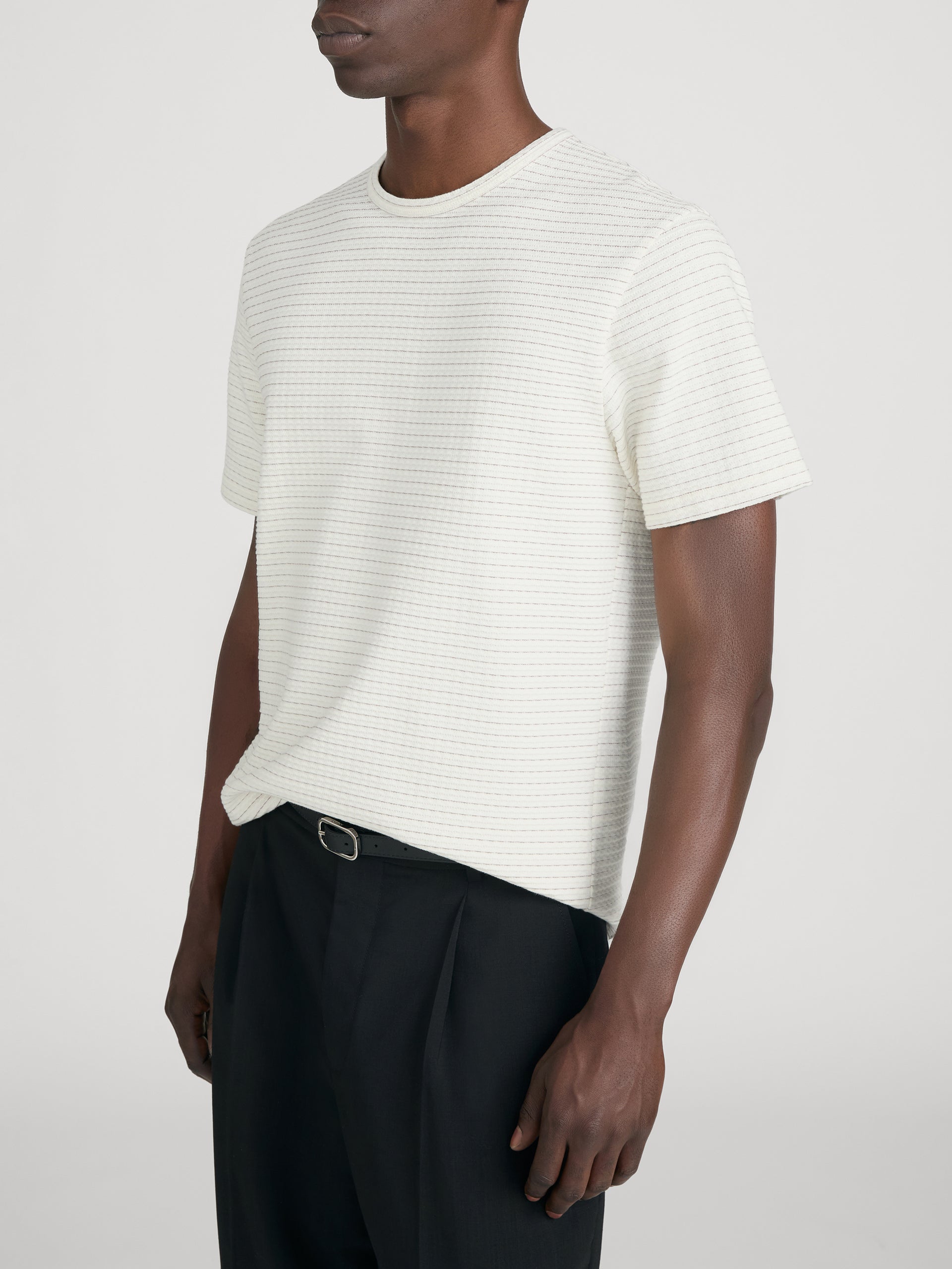 Jacquard Stripe Tee -- Cream/ Mauve Stripe
