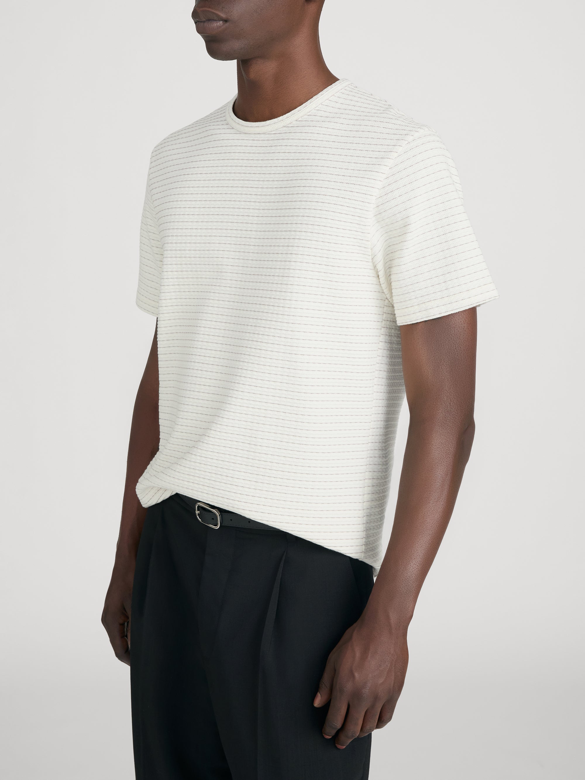 Jacquard Stripe Tee -- Cream/ Mauve Stripe