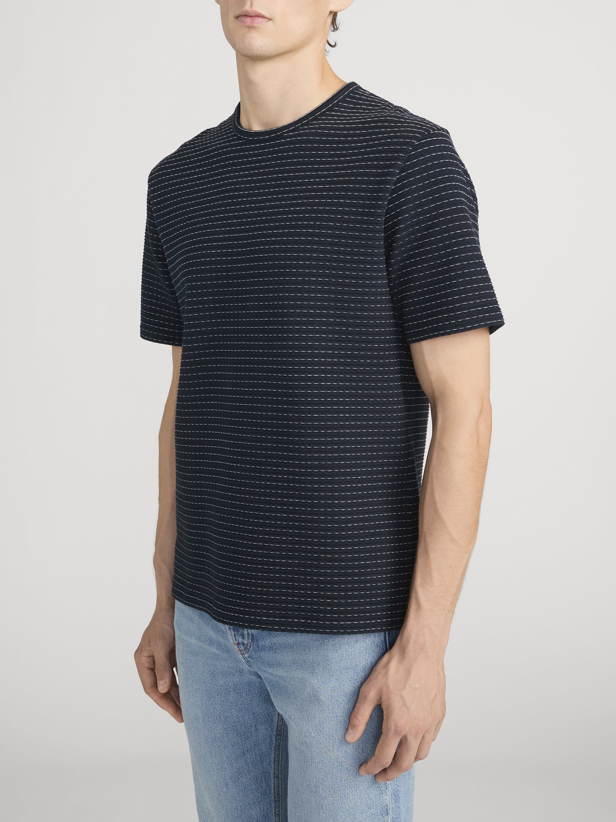 JACQUARD STRIPE TEE NAVY/CREAM STRIPE