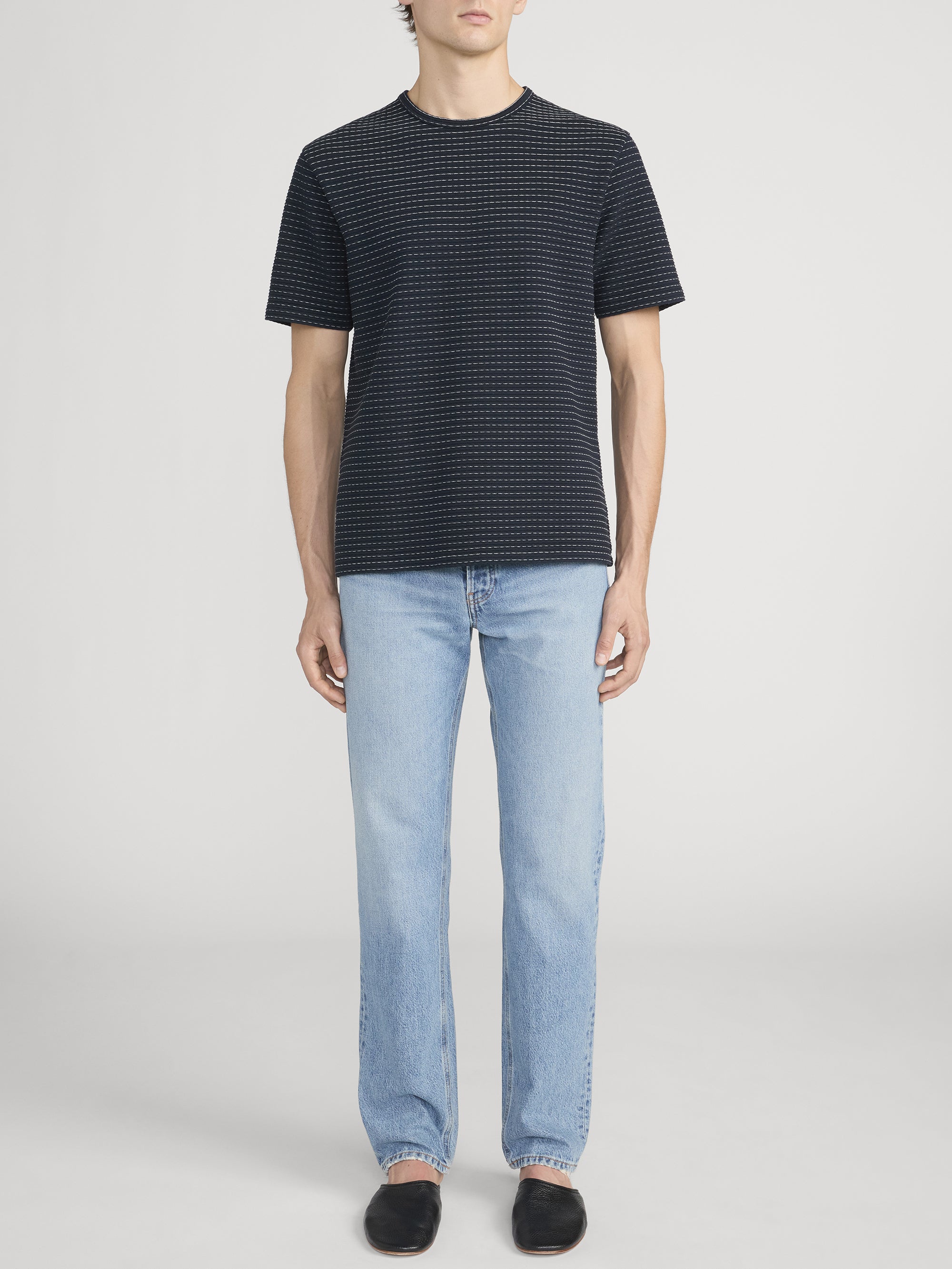 Jacquard Stripe Tee -- Navy/Cream Stripe