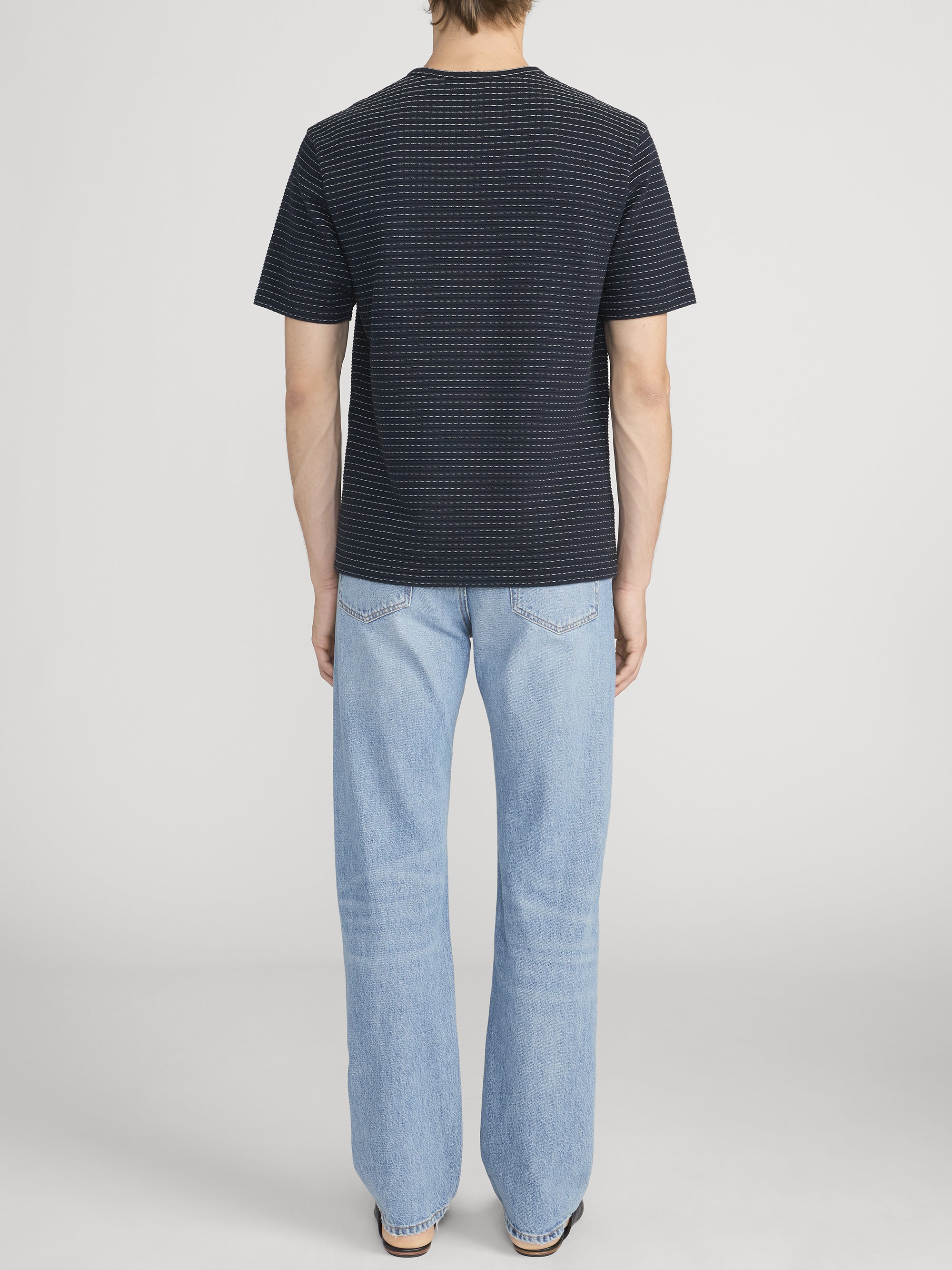 JACQUARD STRIPE TEE NAVY/CREAM STRIPE