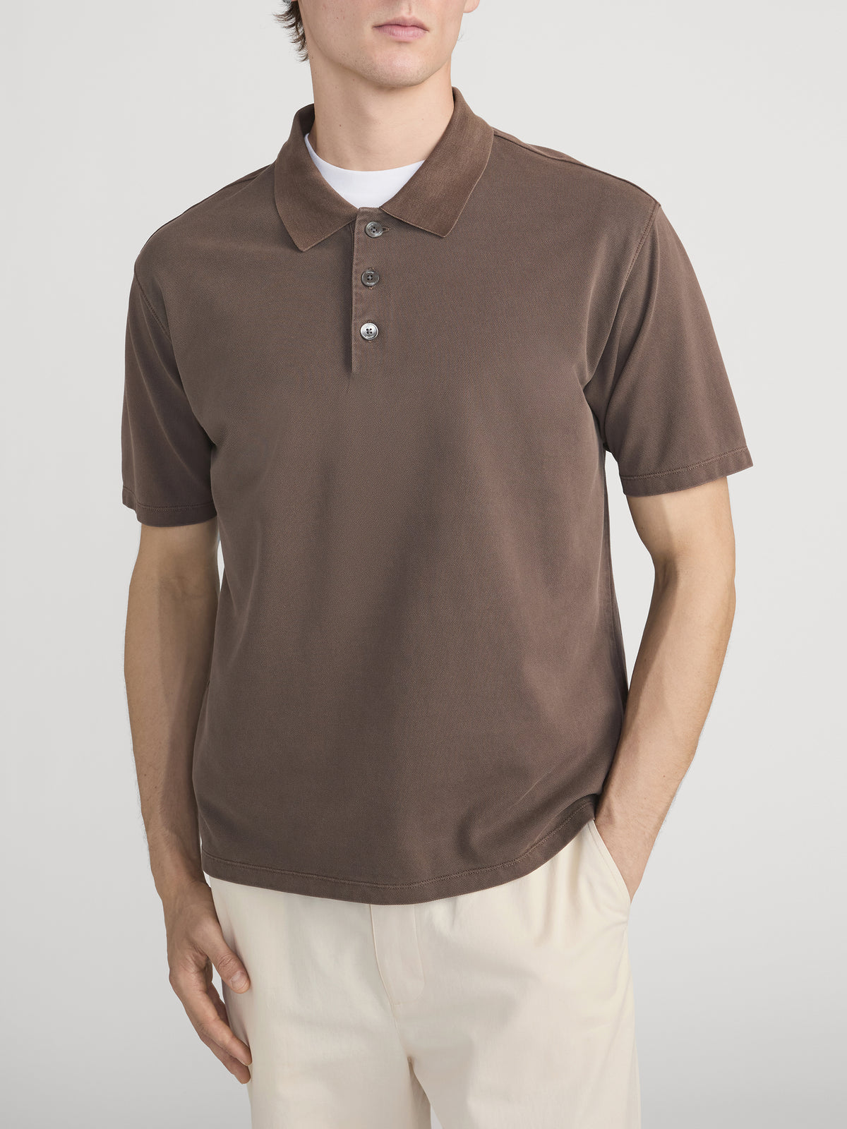 Washed Light Pique Polo -- Antique Cafe
