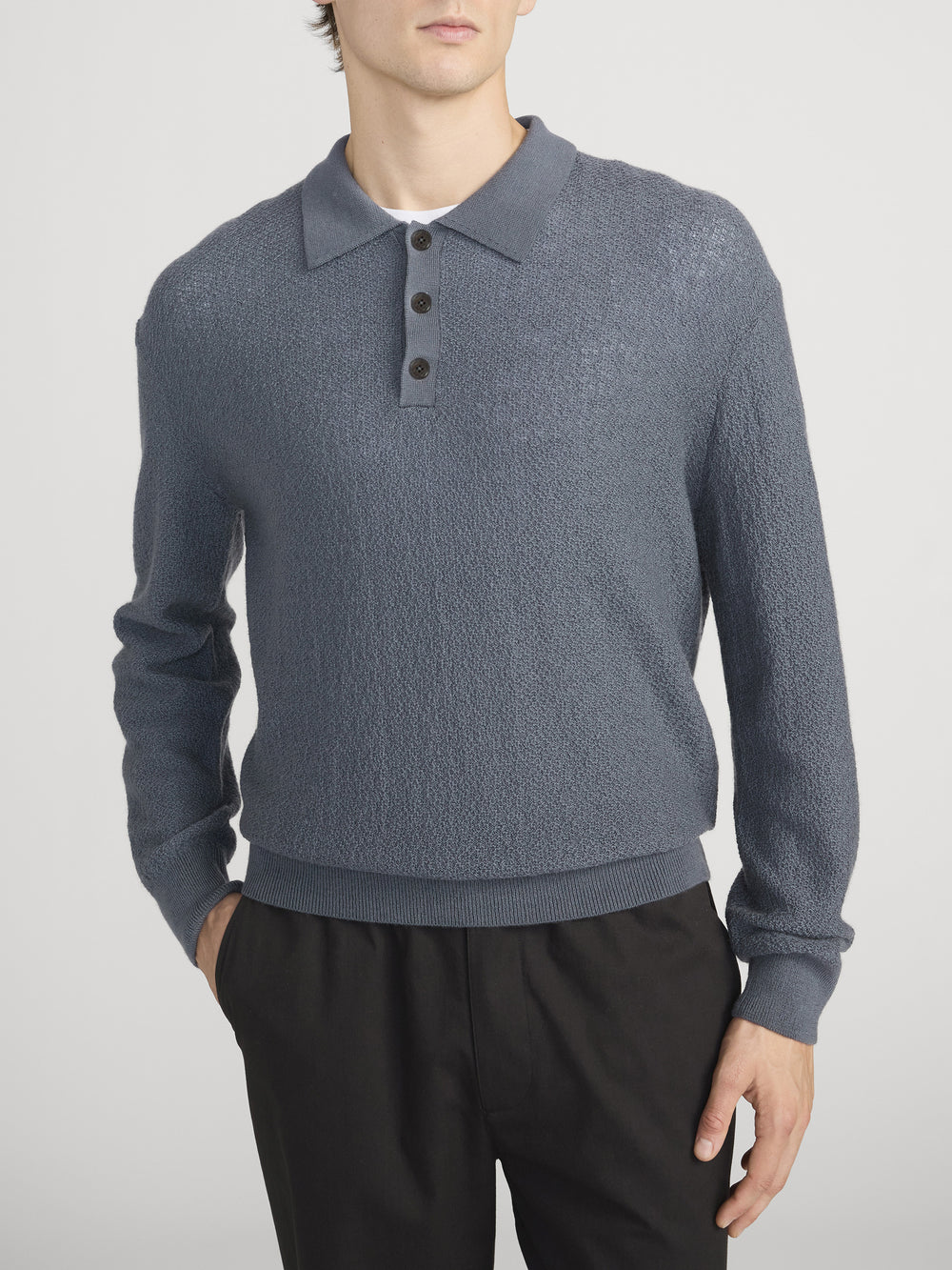 Long Sleeve Polo Sweater -- Blue Grey