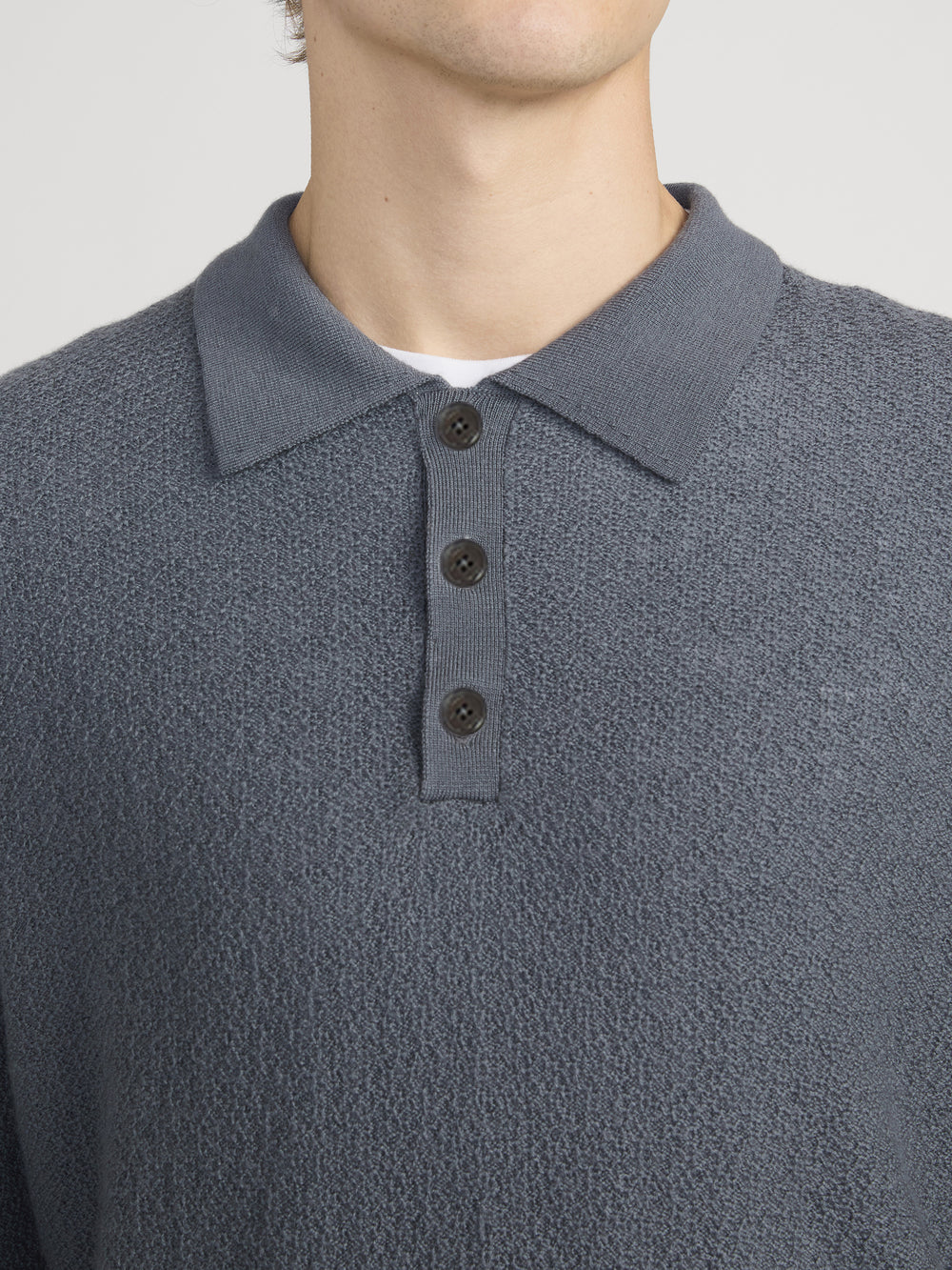 Long Sleeve Polo Sweater -- Blue Grey