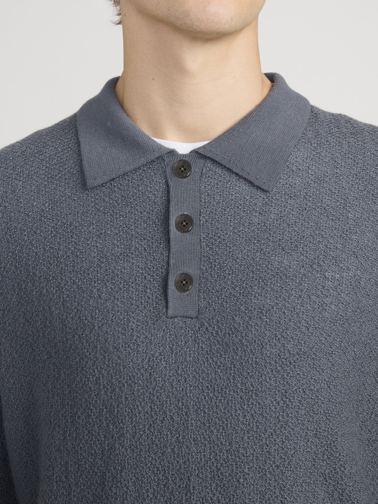 Long Sleeve Polo Sweater -- Blue Grey