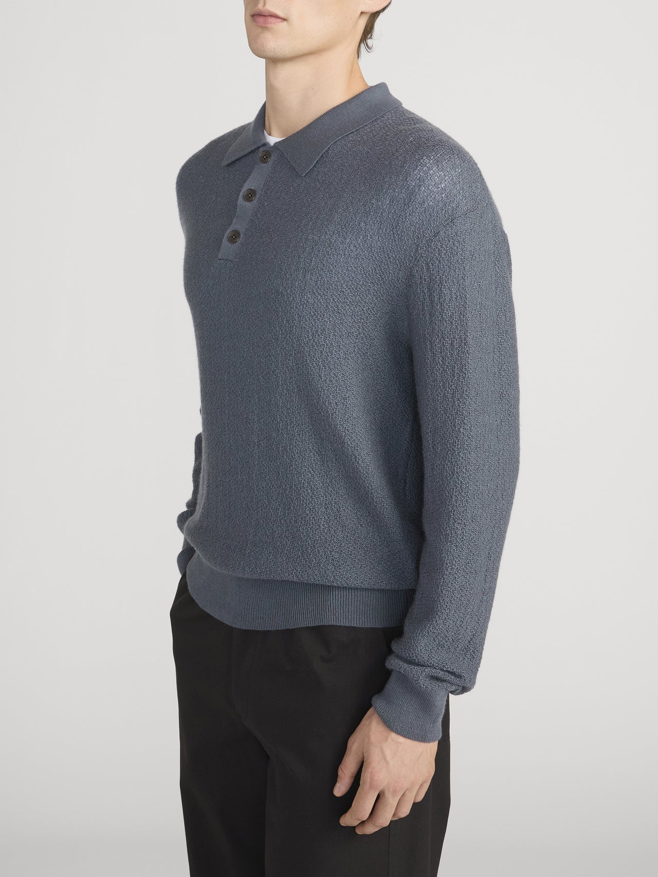 Long Sleeve Polo Sweater -- Blue Grey