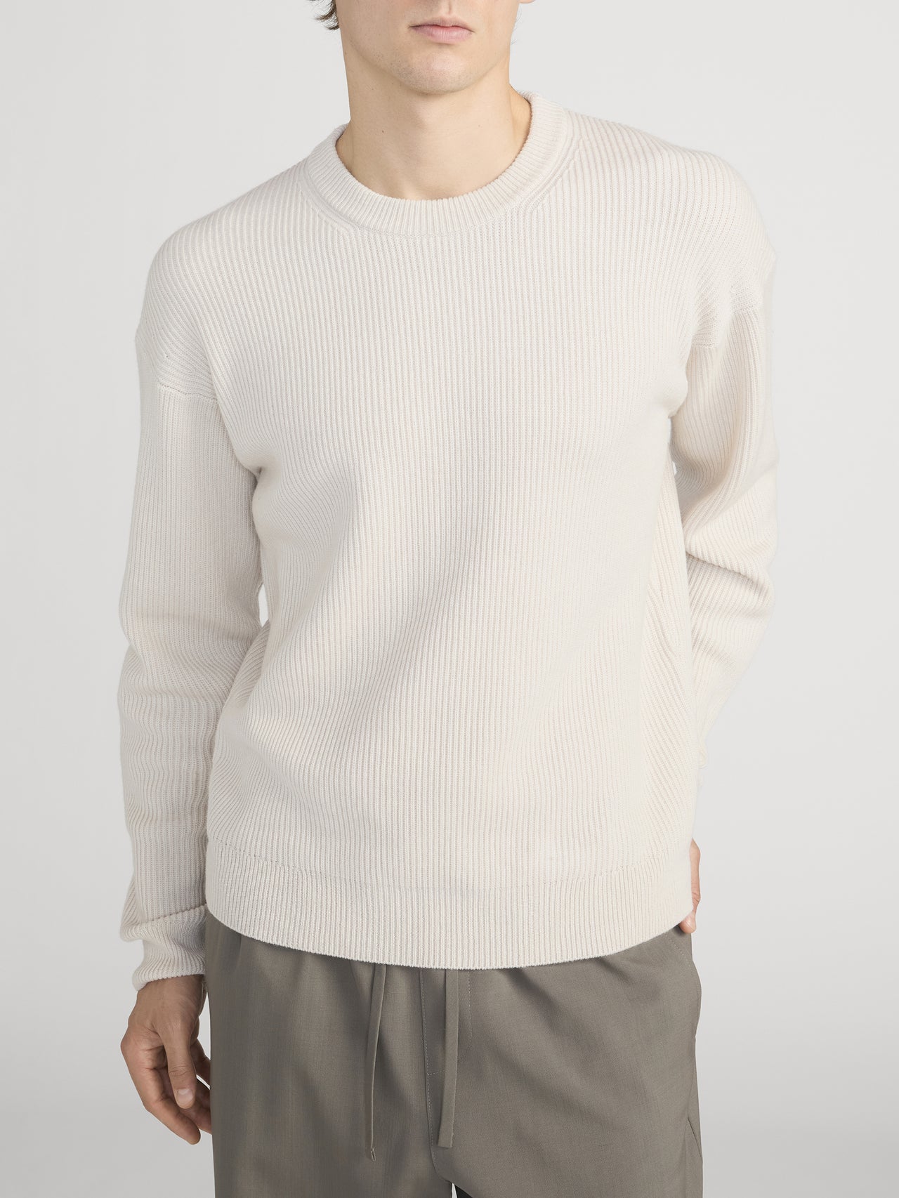 Ribbed Crewneck Sweater -- Cream