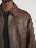 Textured Leather Bomber -- Cafe
