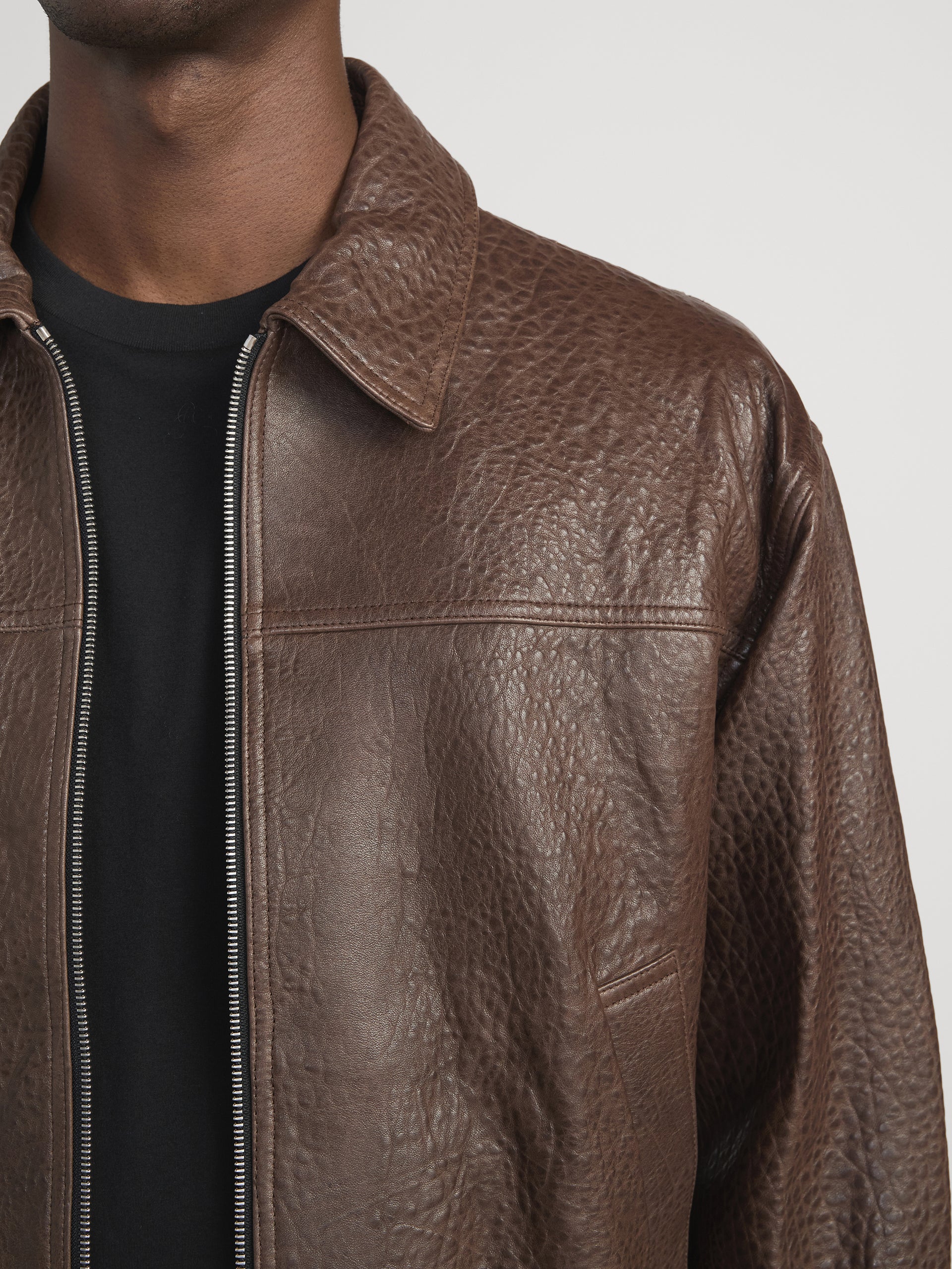 Textured Leather Bomber -- Cafe