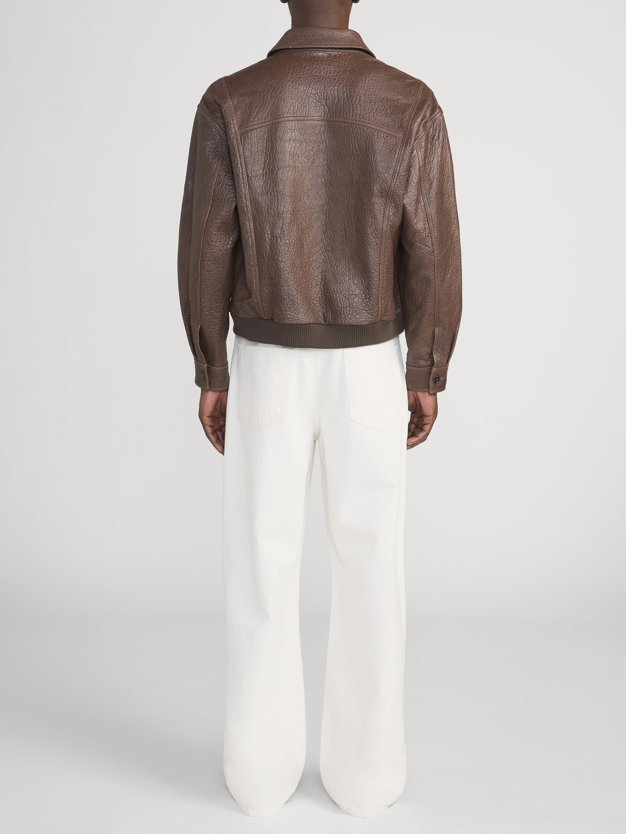 Textured Leather Bomber -- Cafe