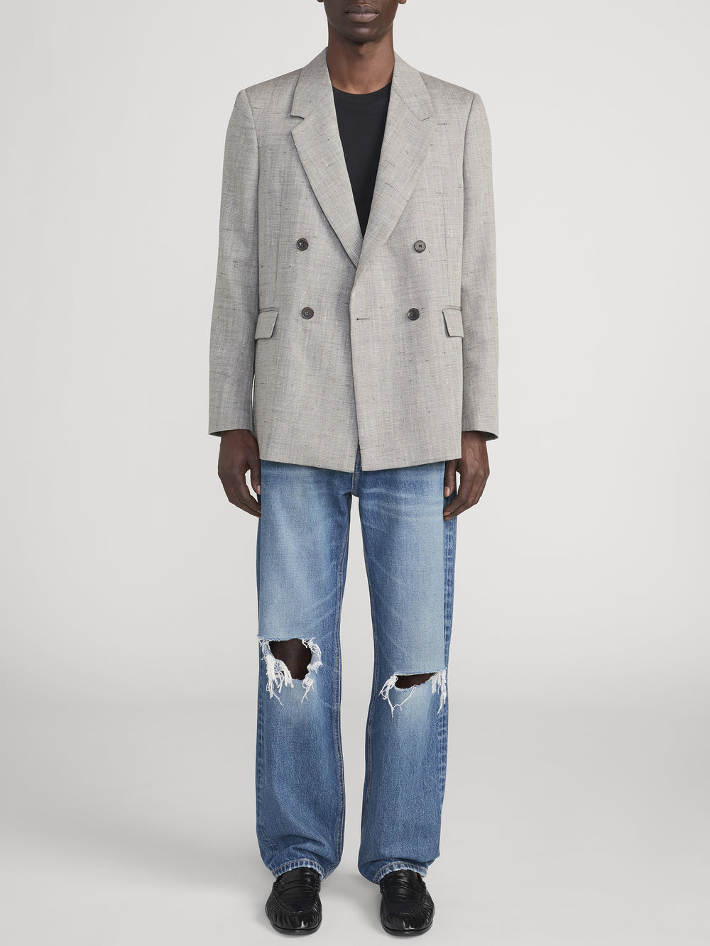 Retro Double Breasted Blazer -- Grey Multi