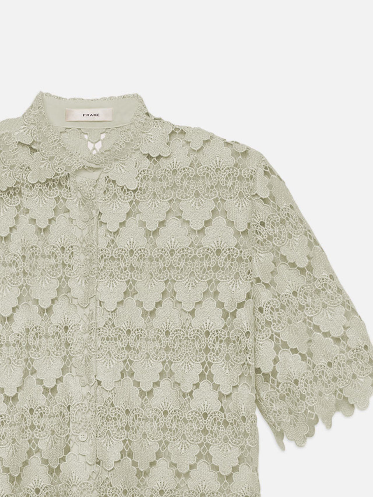 The Lace Button Up Shirt -- Soft Mint