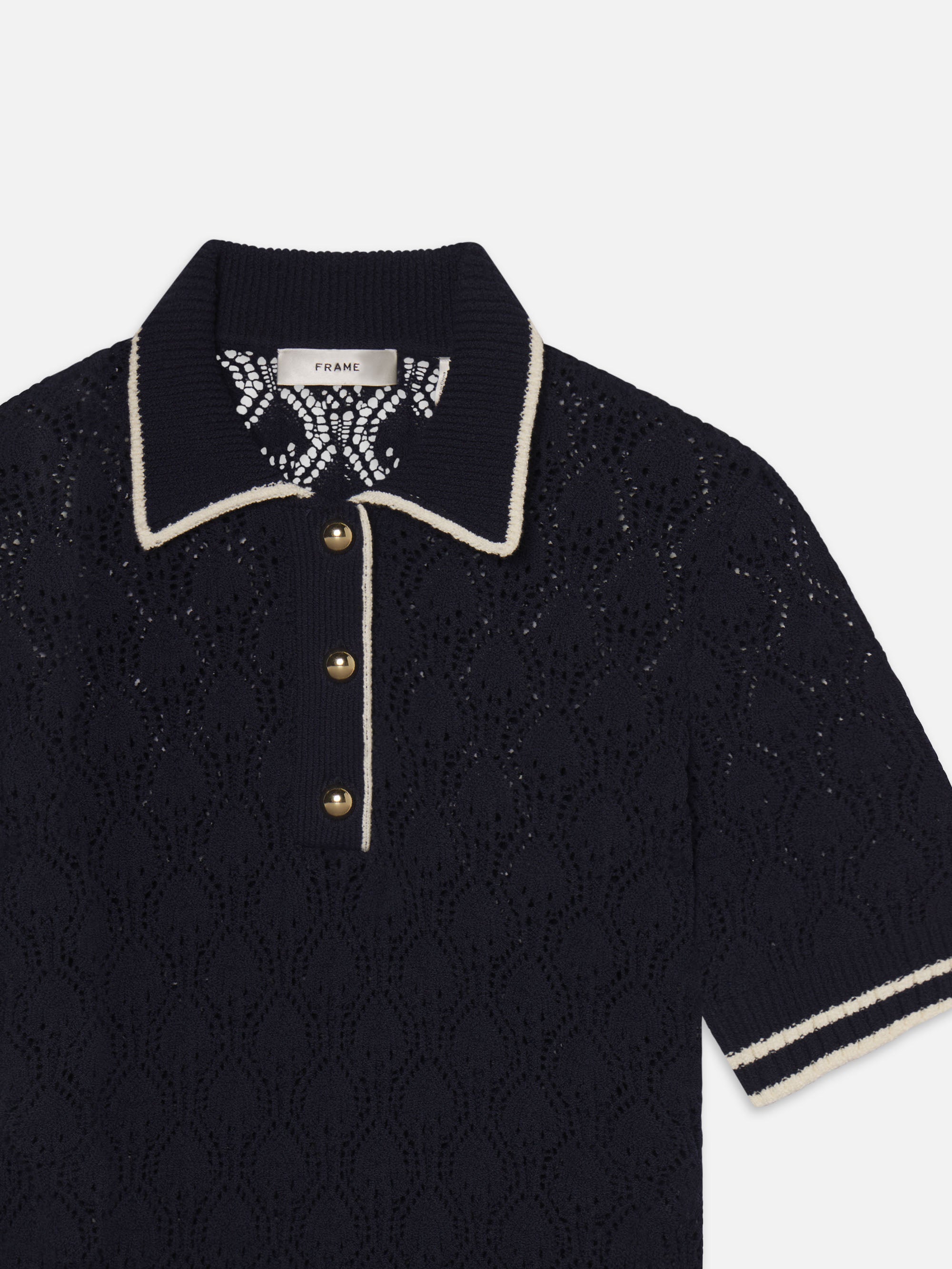 こ*ま様 MULTI BORDER LOGO KNIT POLO TOP ブラッ MULTI BORDER LOGO KNIT POLO TOP