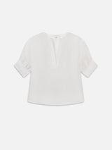 The Linen V-Neck Popover Top -- White