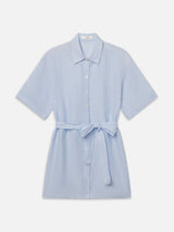 The Linen Belted Dress Chambray -- Blue Multi