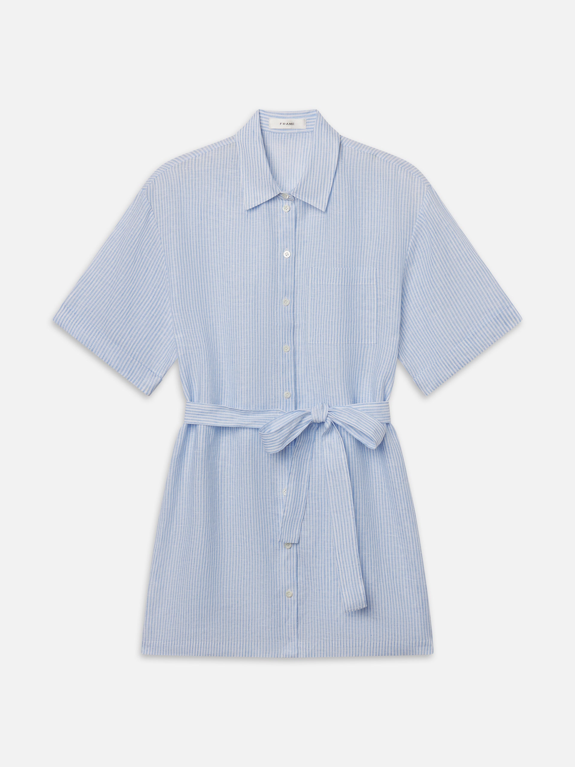The Linen Belted Dress Chambray -- Blue Multi