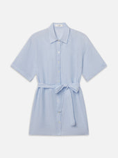 The Linen Belted Dress Chambray -- Blue Multi